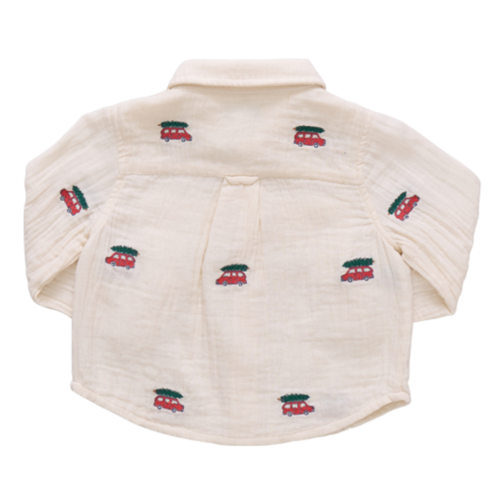 Pink Chicken baby boys jack shirt - tree farm embroidery