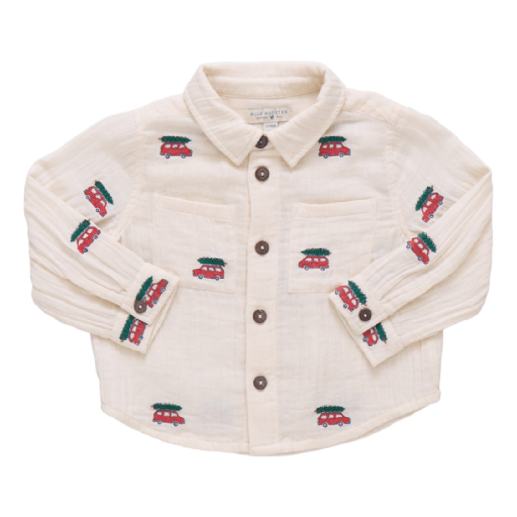 Pink Chicken baby boys jack shirt - tree farm embroidery