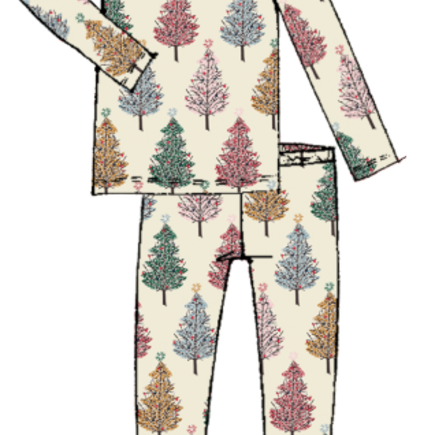 Pink Chicken kids bamboo pj set - multi christmas trees