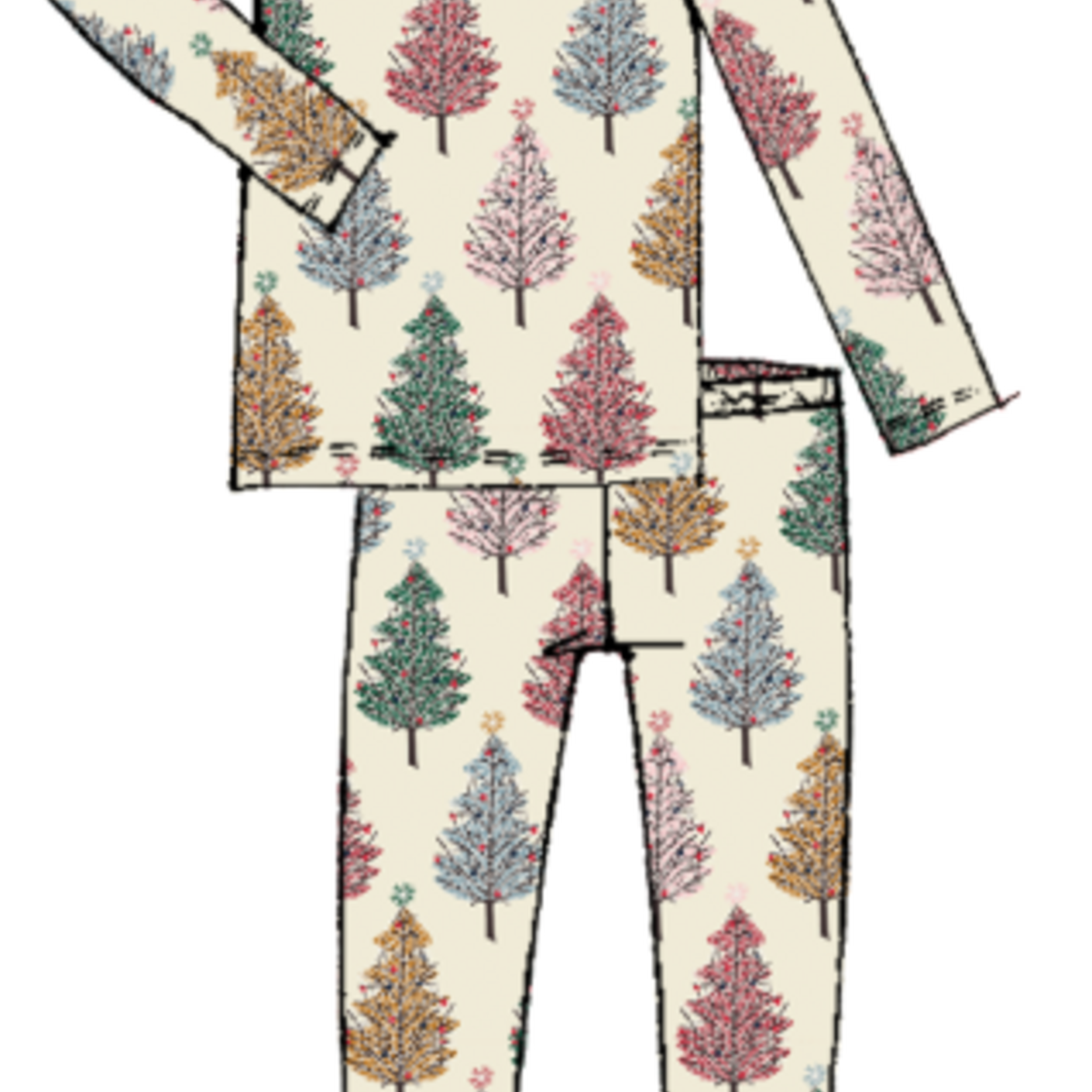Pink Chicken kids bamboo pj set - multi christmas trees