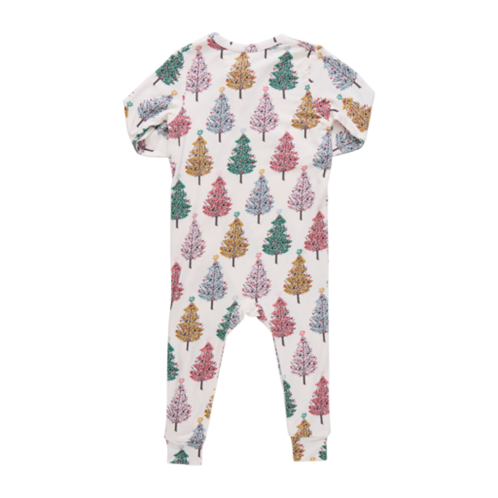Pink Chicken baby ruffle bamboo romper - multi christmas trees