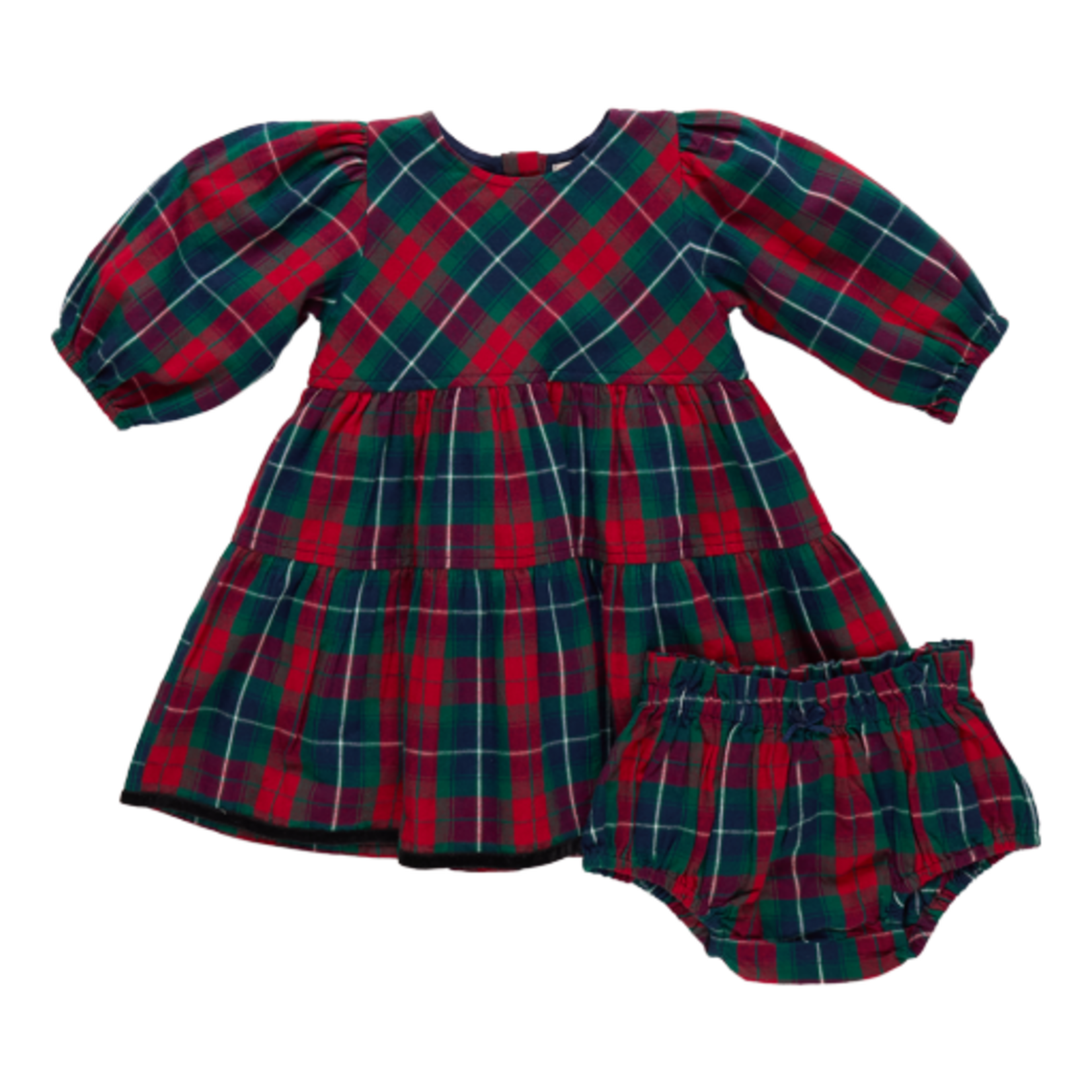 Pink Chicken baby girls maribelle dress set - red tartan