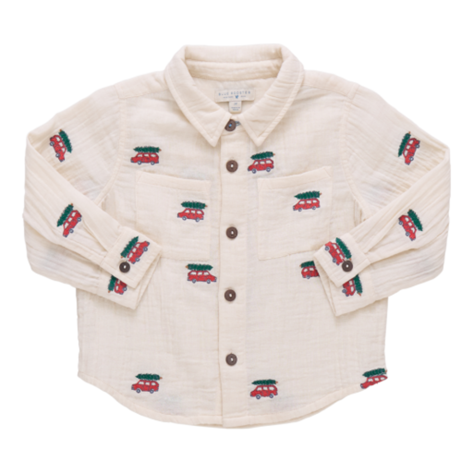 Pink Chicken boys jack shirt - tree farm embroidery