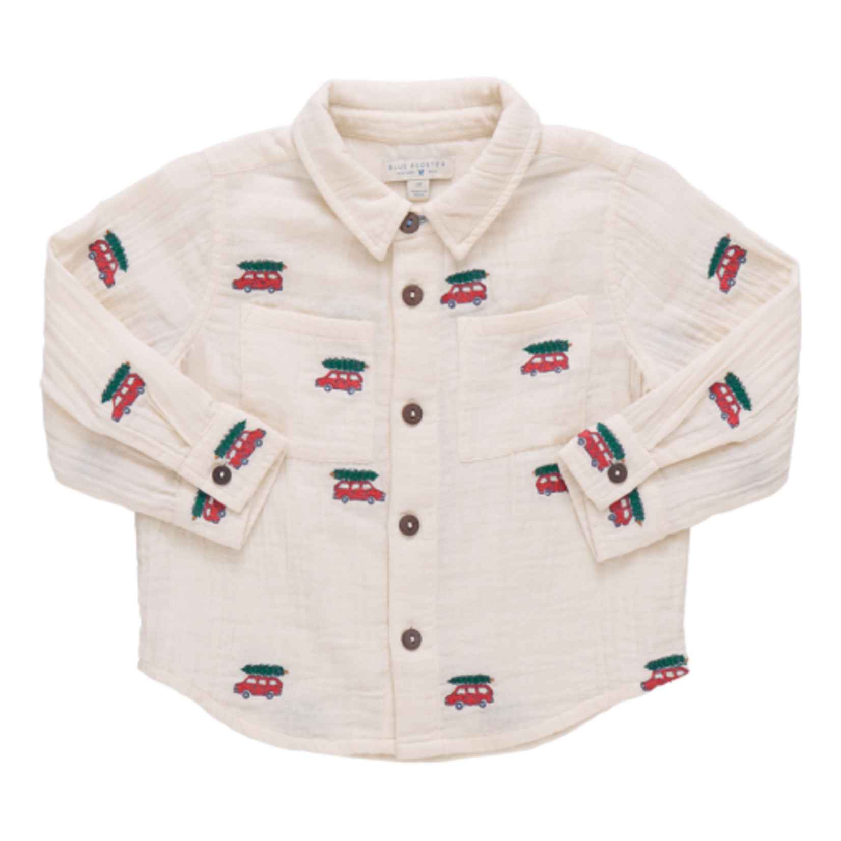 Pink Chicken boys jack shirt - tree farm embroidery