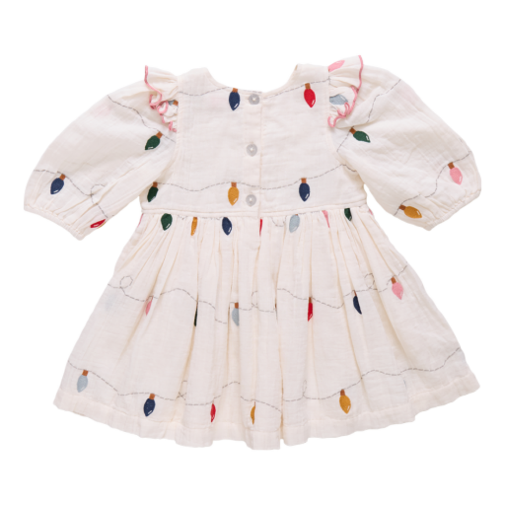 Pink Chicken girls embroidery brooke dress - christmas lights
