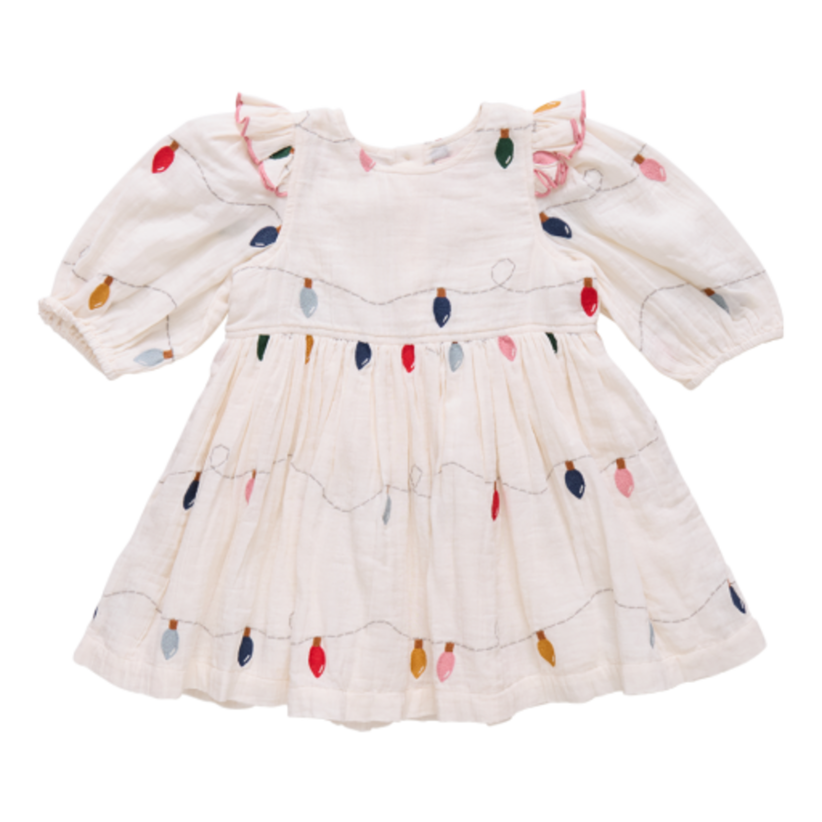 Pink Chicken girls embroidery brooke dress - christmas lights