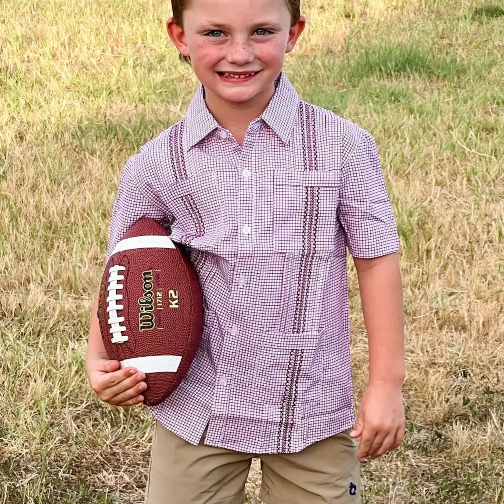 Blue Quail Gameday Guayabera - Maroon Short Sleeve Shirt