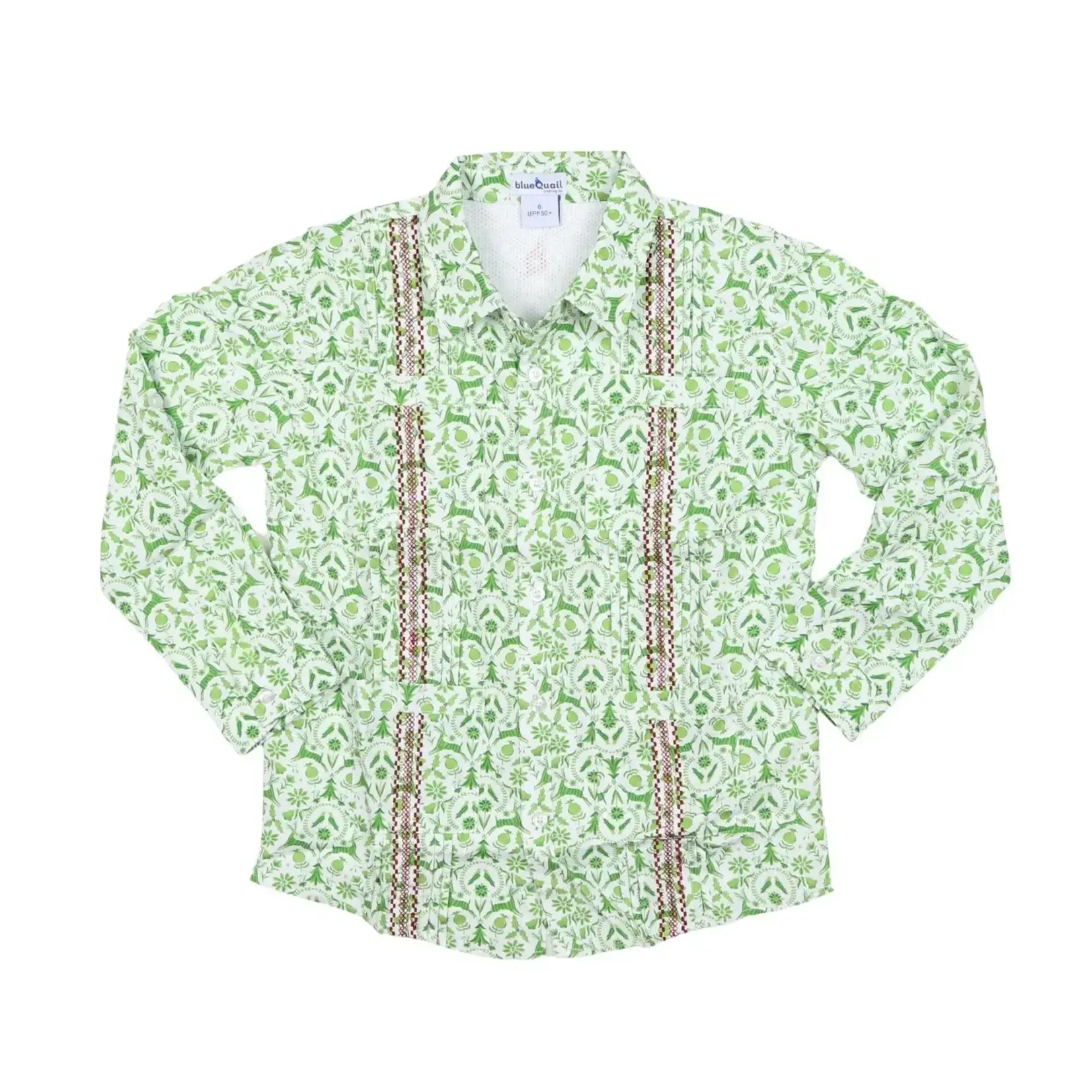 Blue Quail Guayabera - Christmas Otomi Long Sleeve Shirt