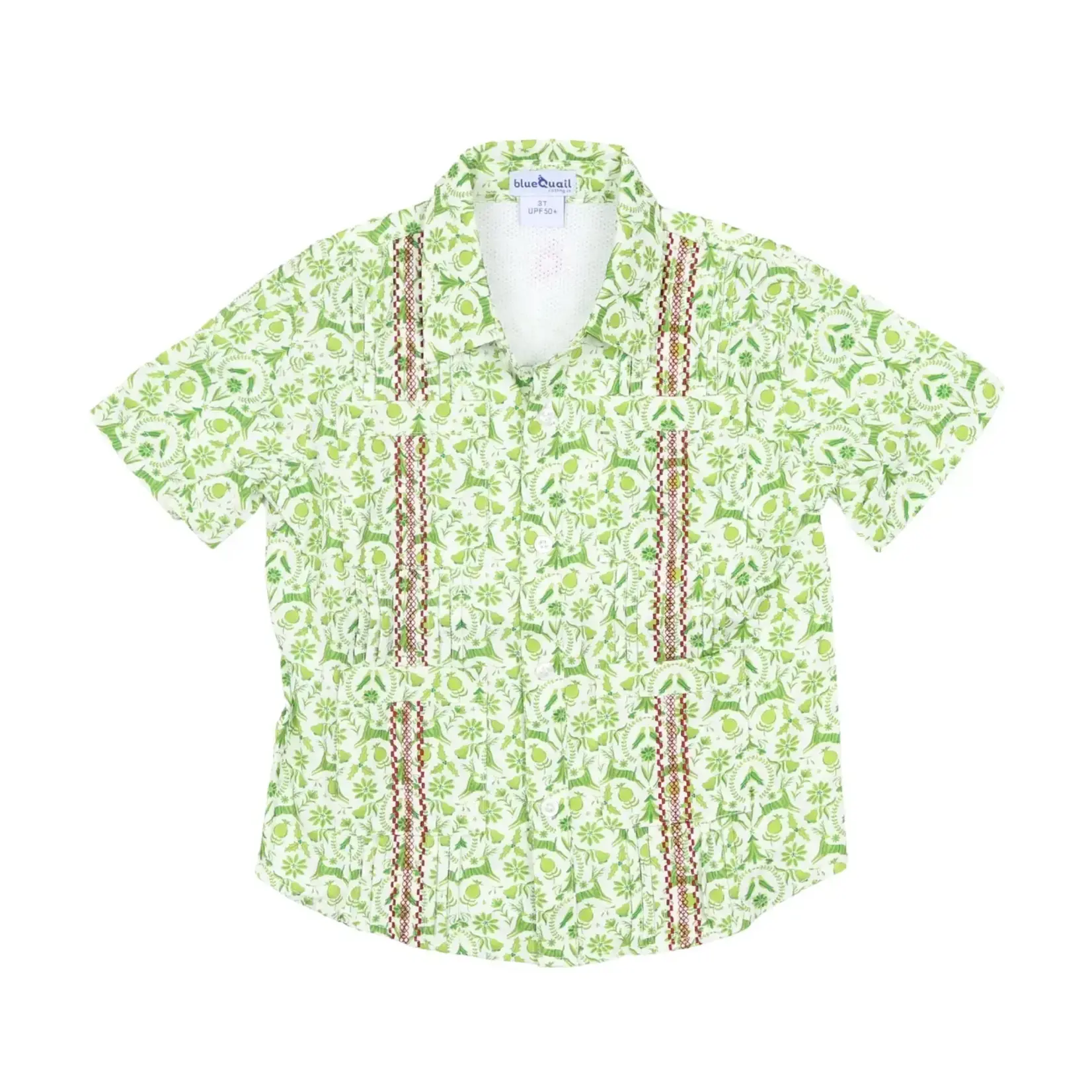 Blue Quail Guayabera - Christmas Otomi Short Sleeve Shirt