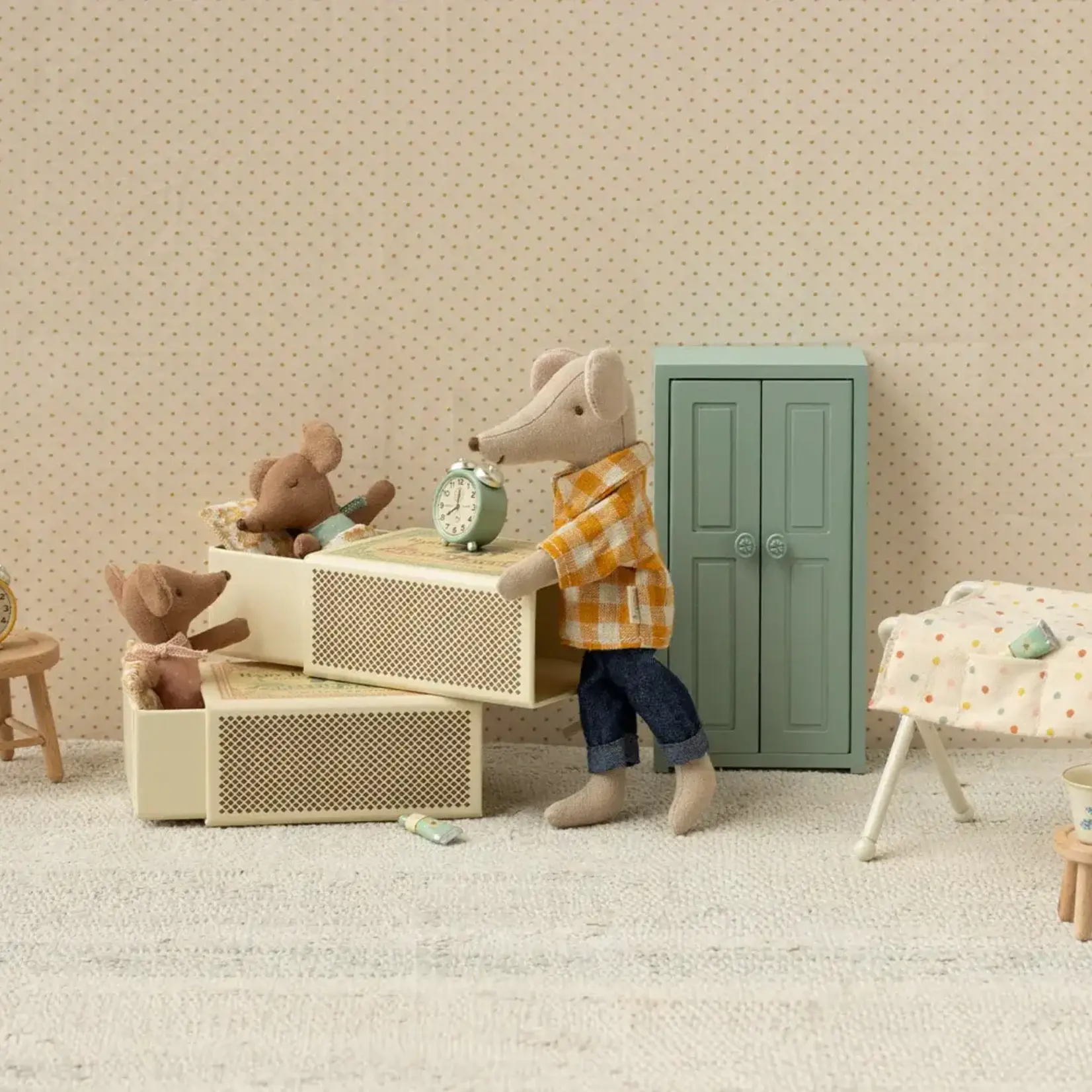 Maileg USA Sleepy wakey baby mouse in matchbox- blue