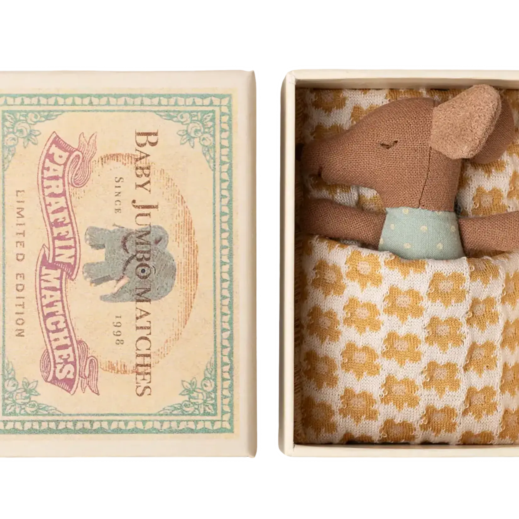 Maileg USA Sleepy wakey baby mouse in matchbox- blue