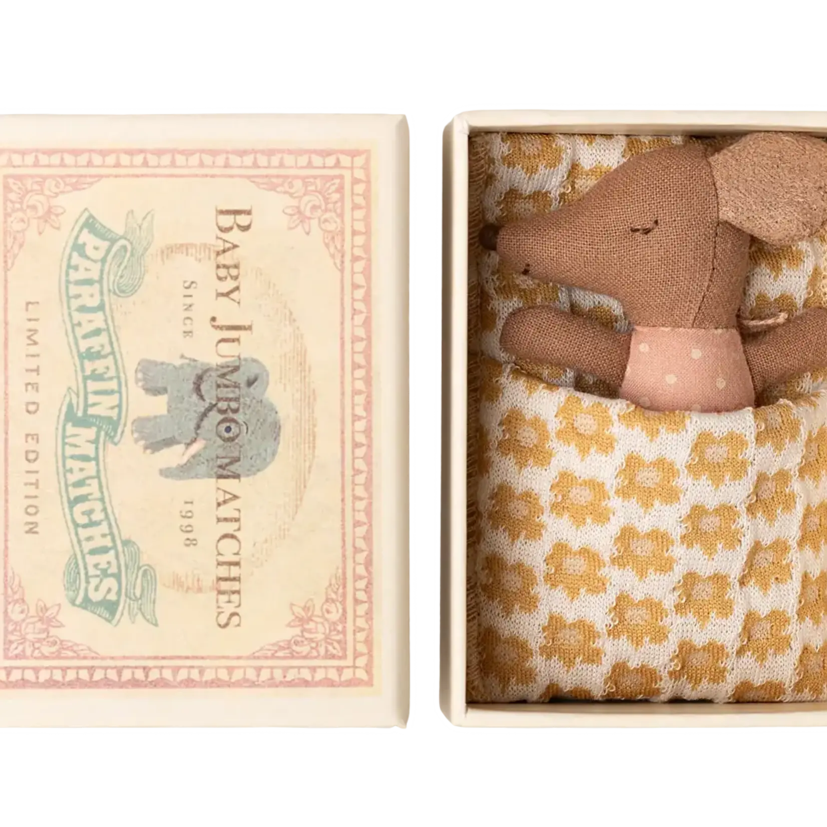 Maileg USA Sleepy wakey baby mouse in matchbox - Rose