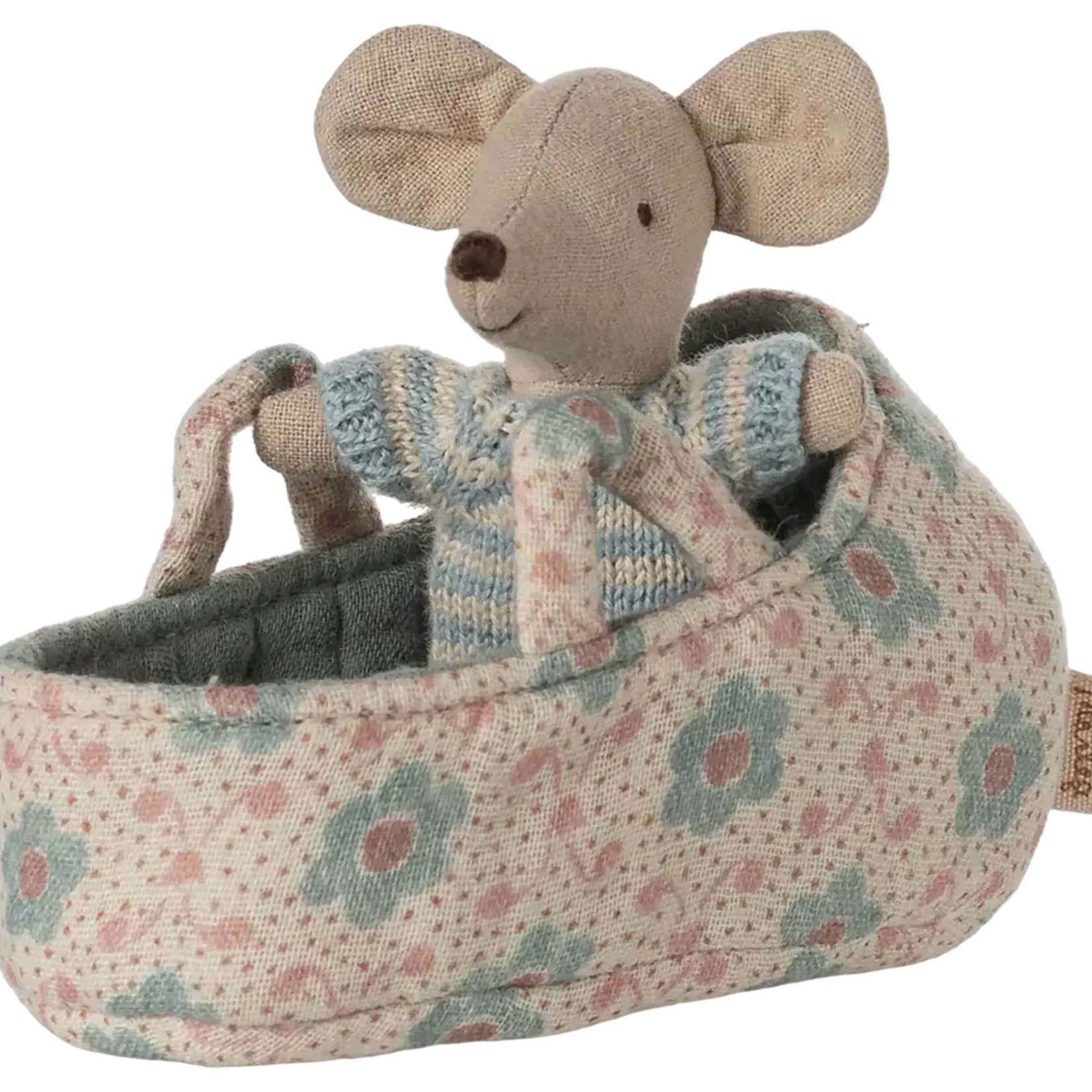 Maileg USA Baby mouse in carry cot - Blue
