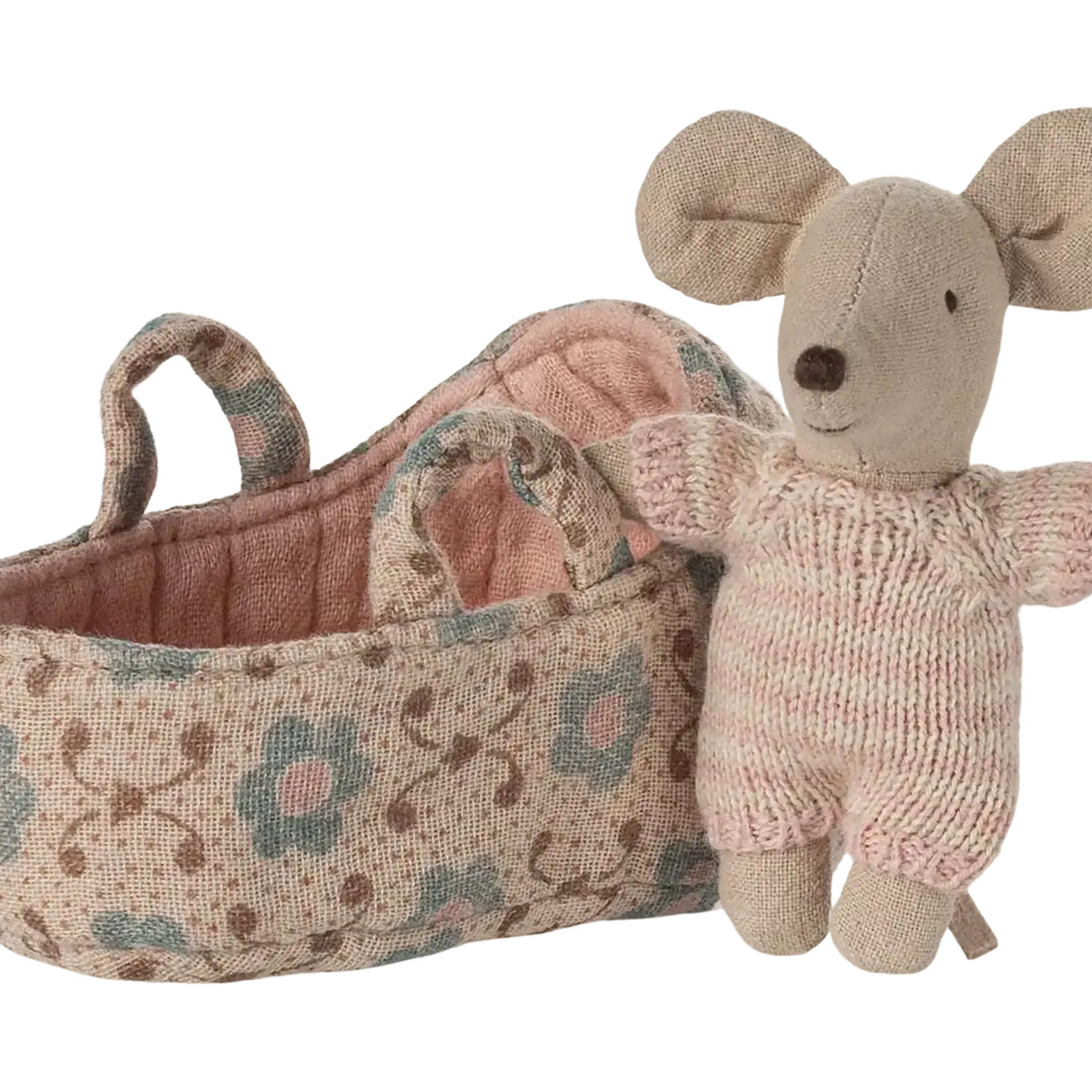 Maileg USA Baby mouse in carry cot - Rose