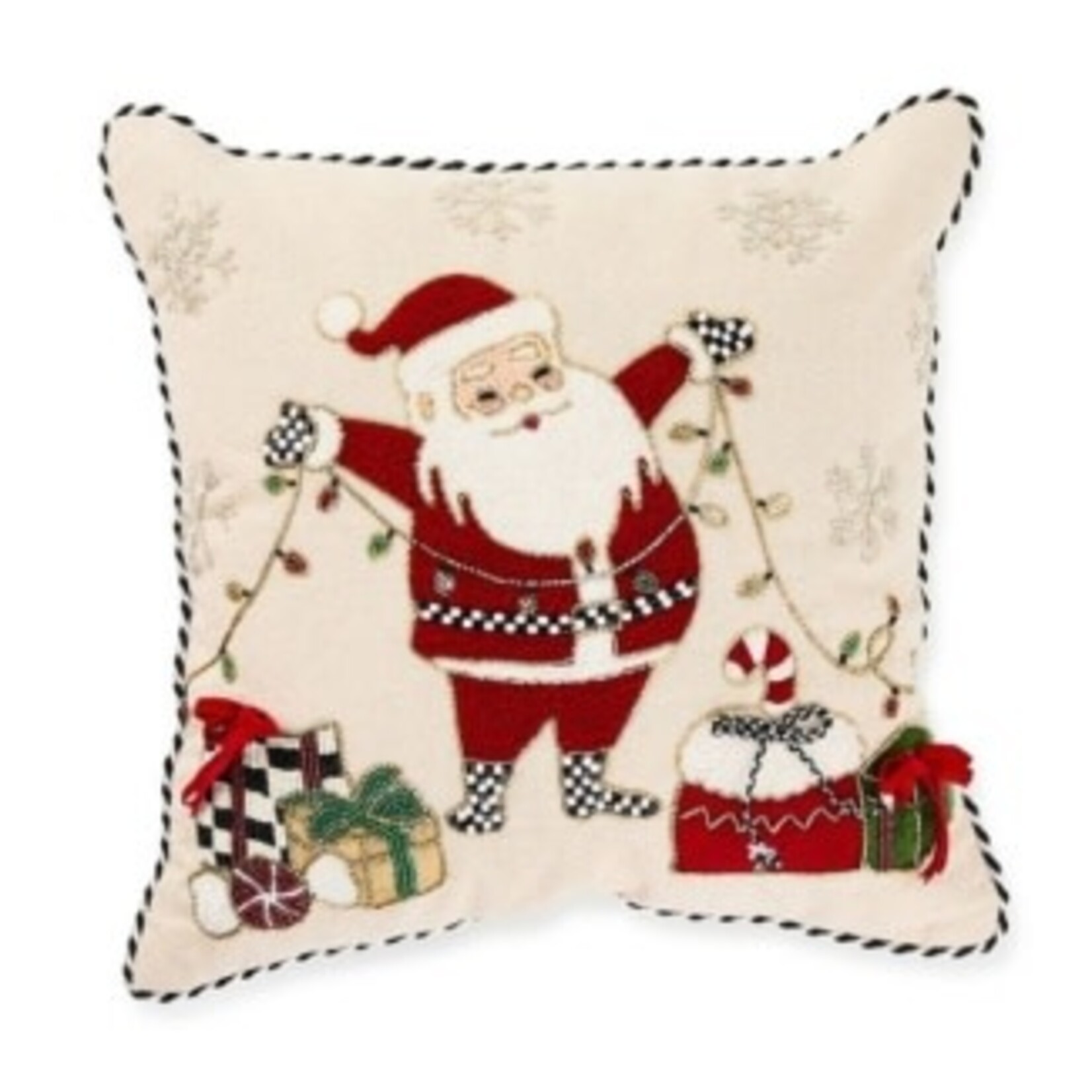 MacKenzie-Childs santa with tree lights throw pillow