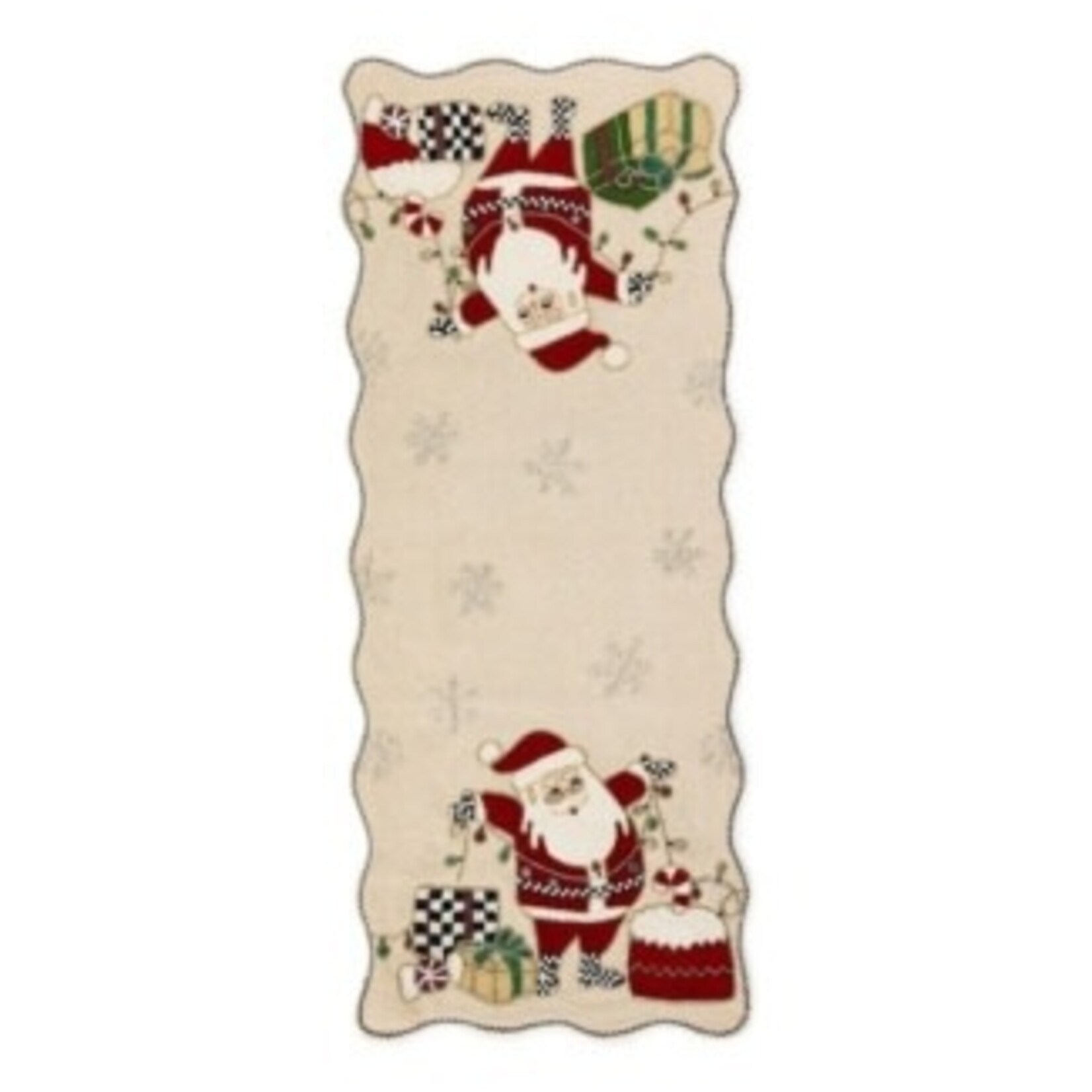 MacKenzie-Childs santa with tree lights beaded table runner