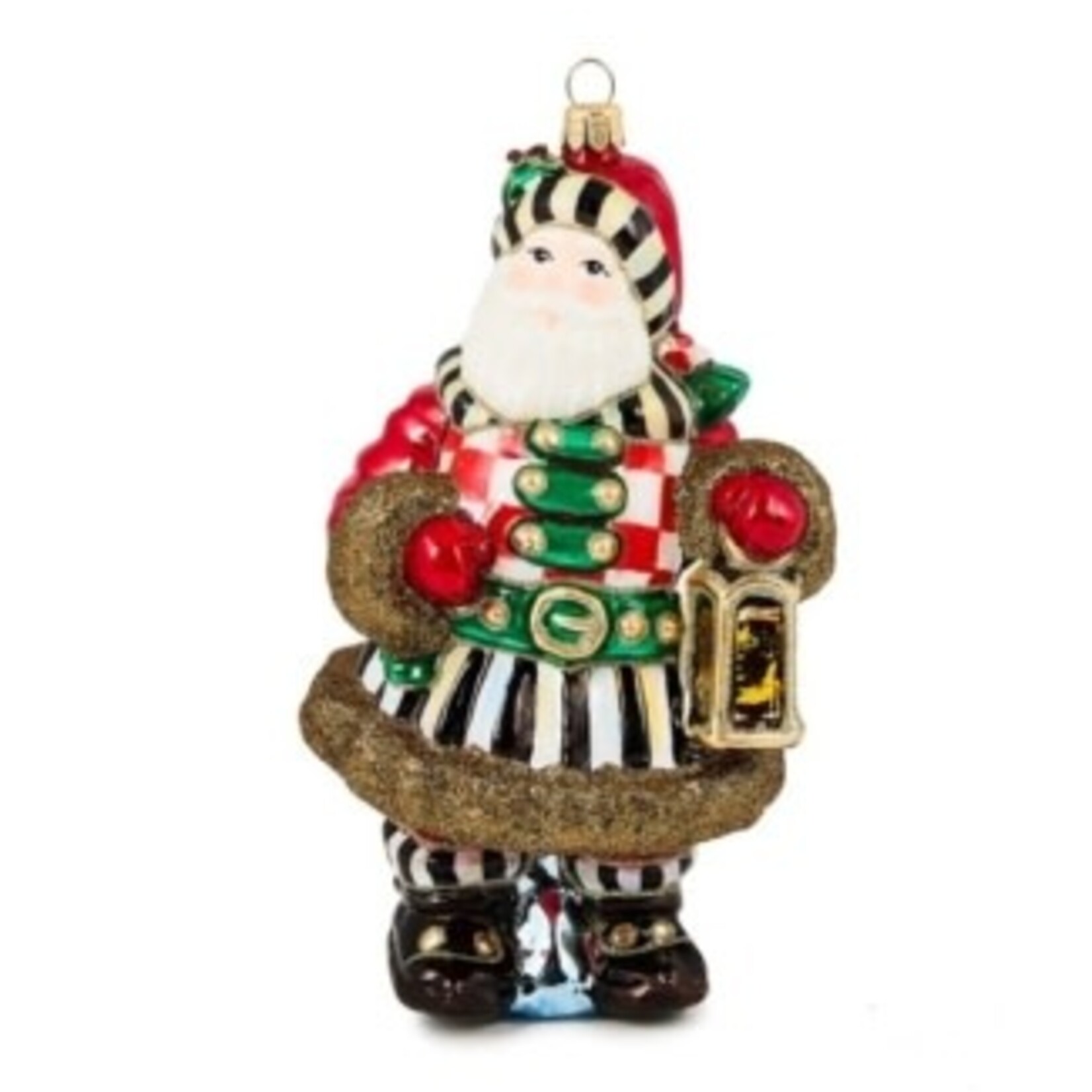 MacKenzie-Childs check it out town crier santa glass ornament