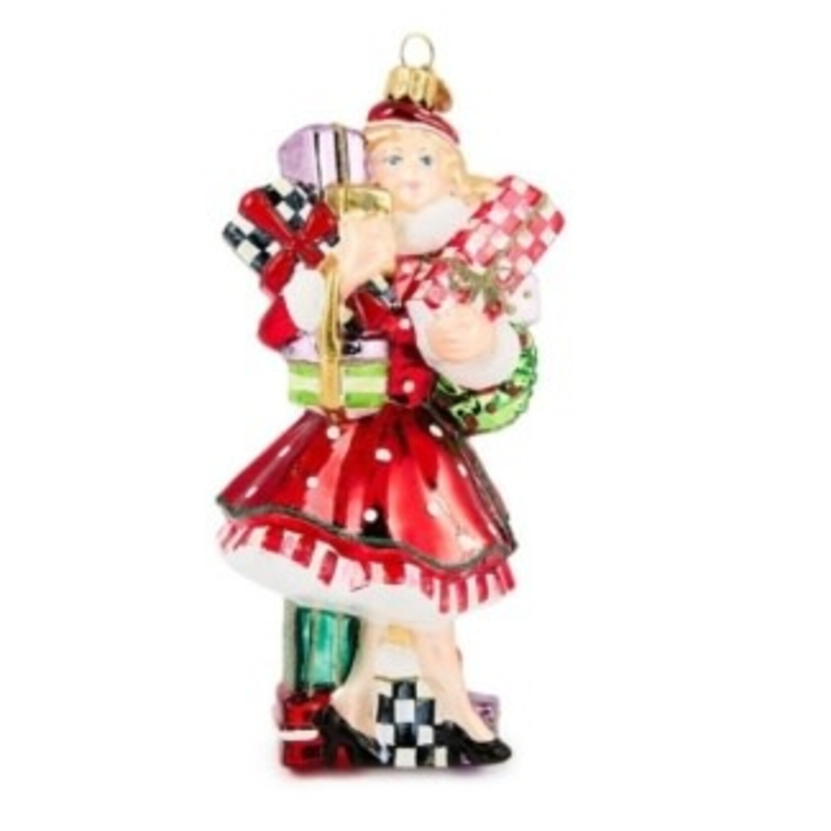 MacKenzie-Childs check it out shopper lady glass ornament