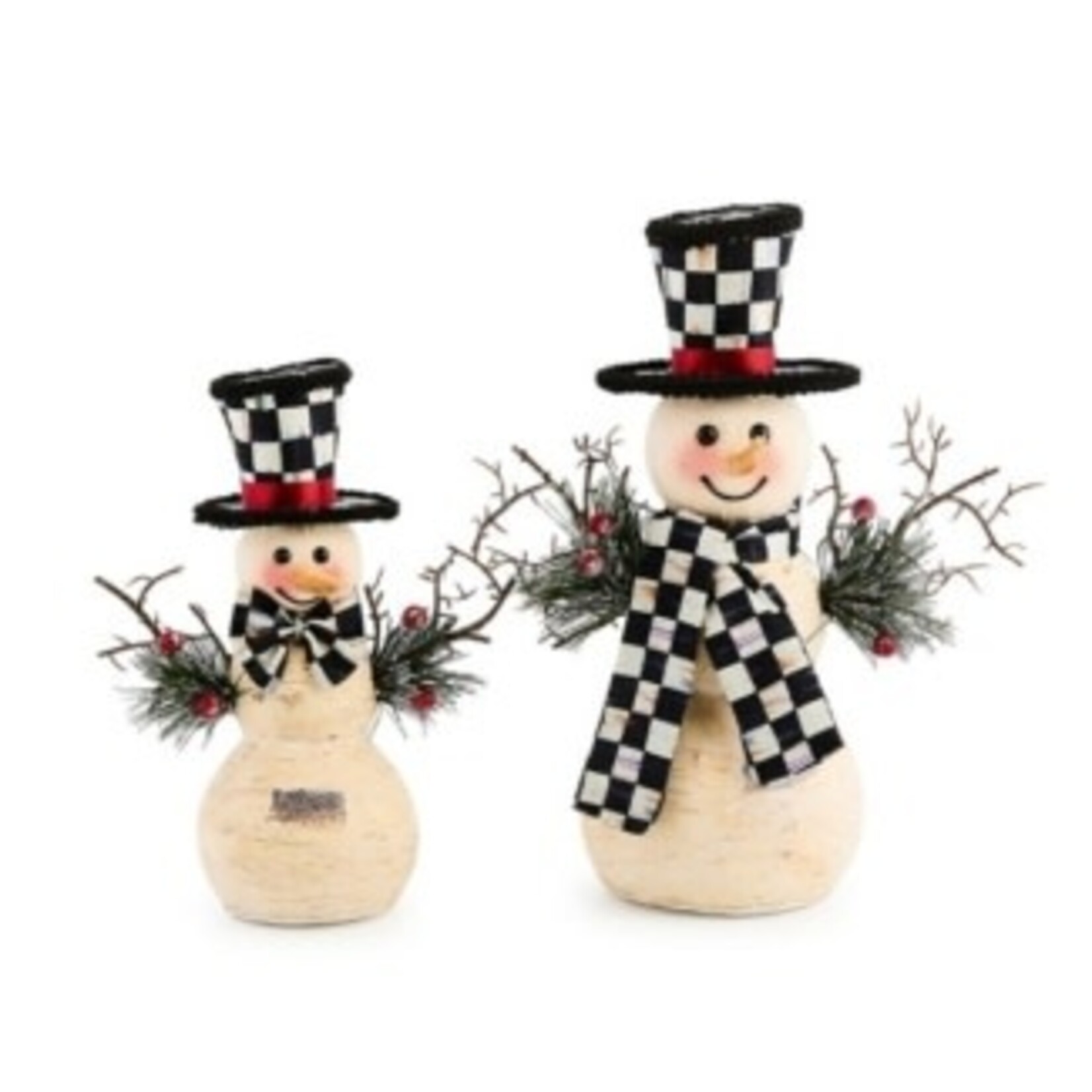 MacKenzie-Childs farmhouse birch small snowmen, set of 2