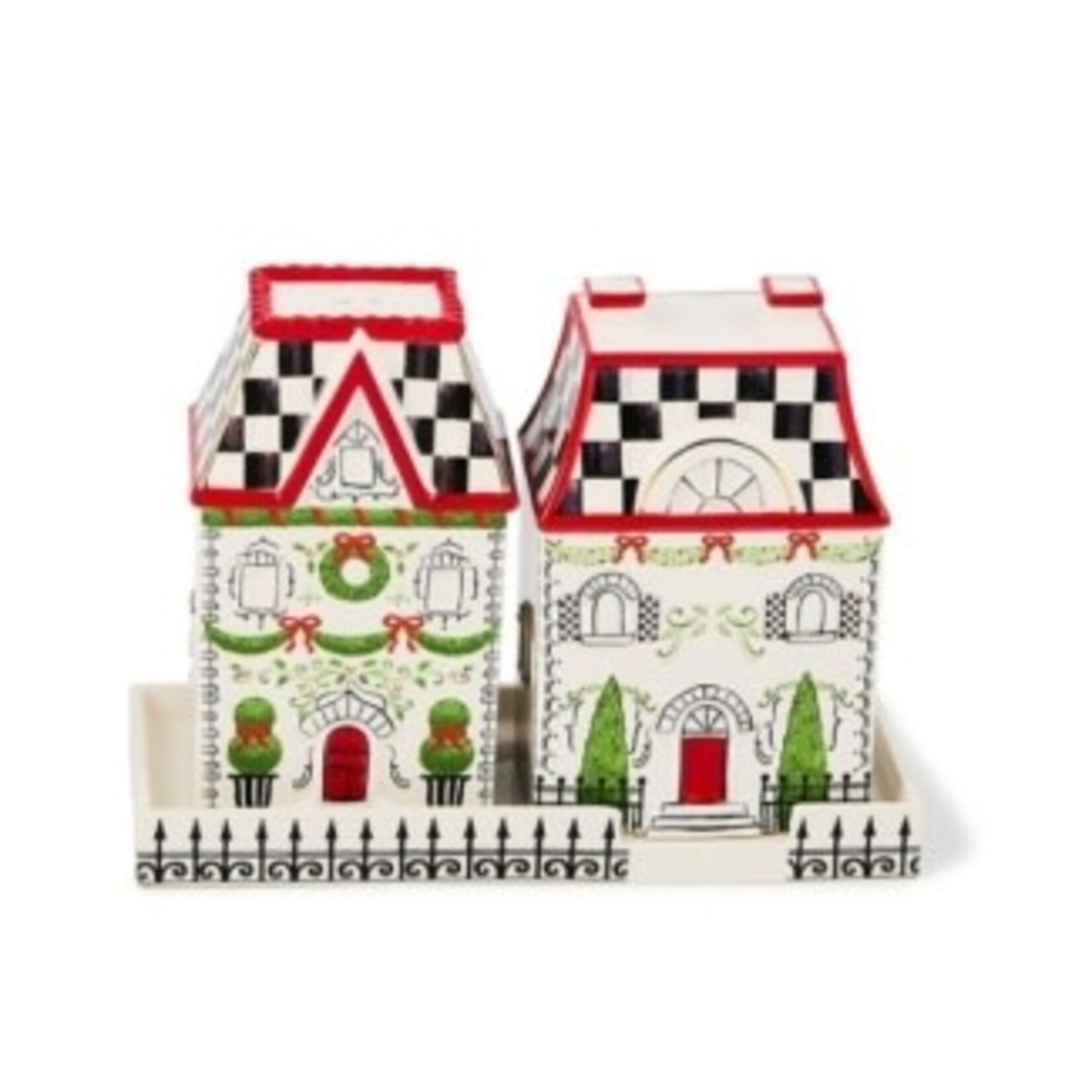 MacKenzie-Childs holly village salt & pepper set