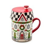 MacKenzie-Childs holly village ceramic lidded mug