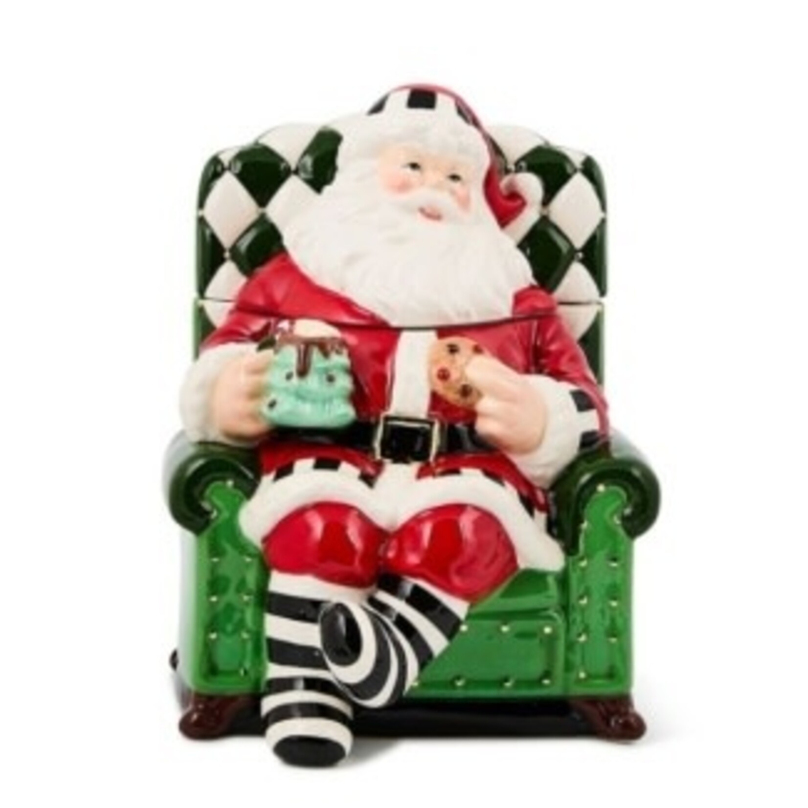 MacKenzie-Childs check it out santa in chair cookie jar