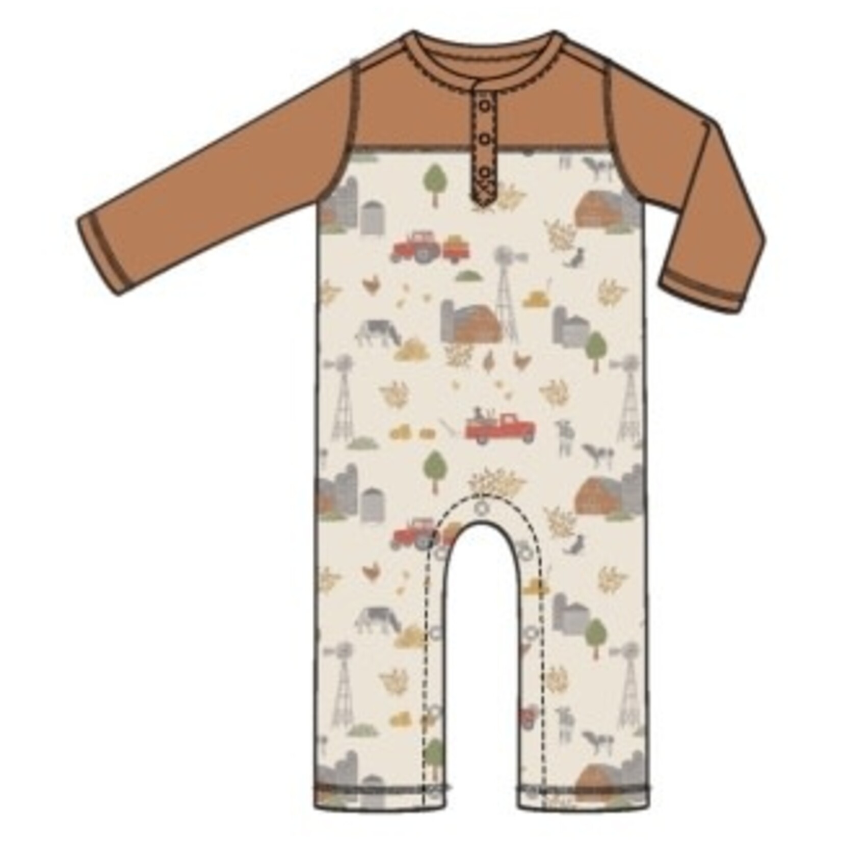 Angel Dear Hay Farmer - Romper w/ Contrast Sleeves