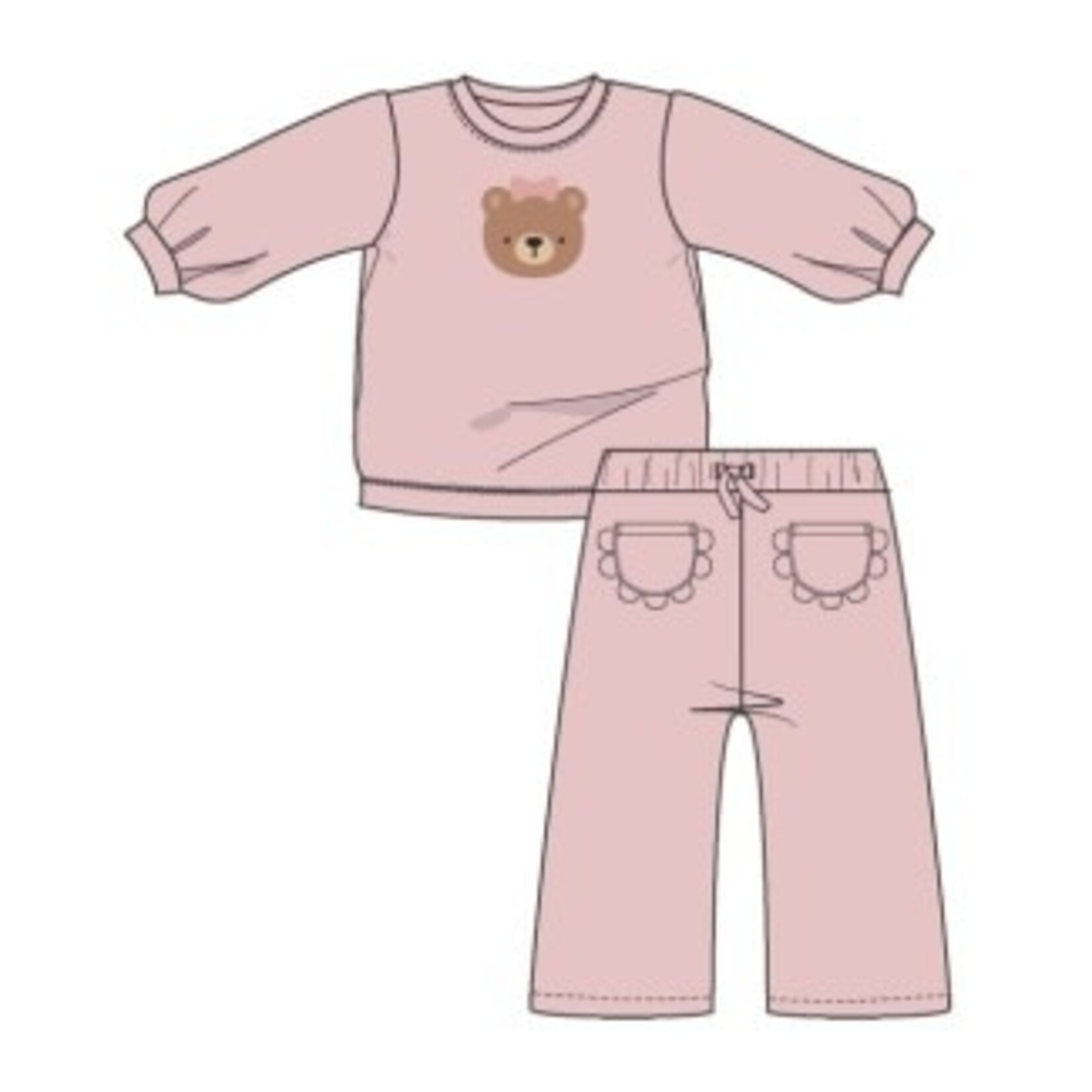 Angel Dear Velour Teddy Bear - L/S Oversized Shirt w/ Petal Pocket + Wide Leg Pant