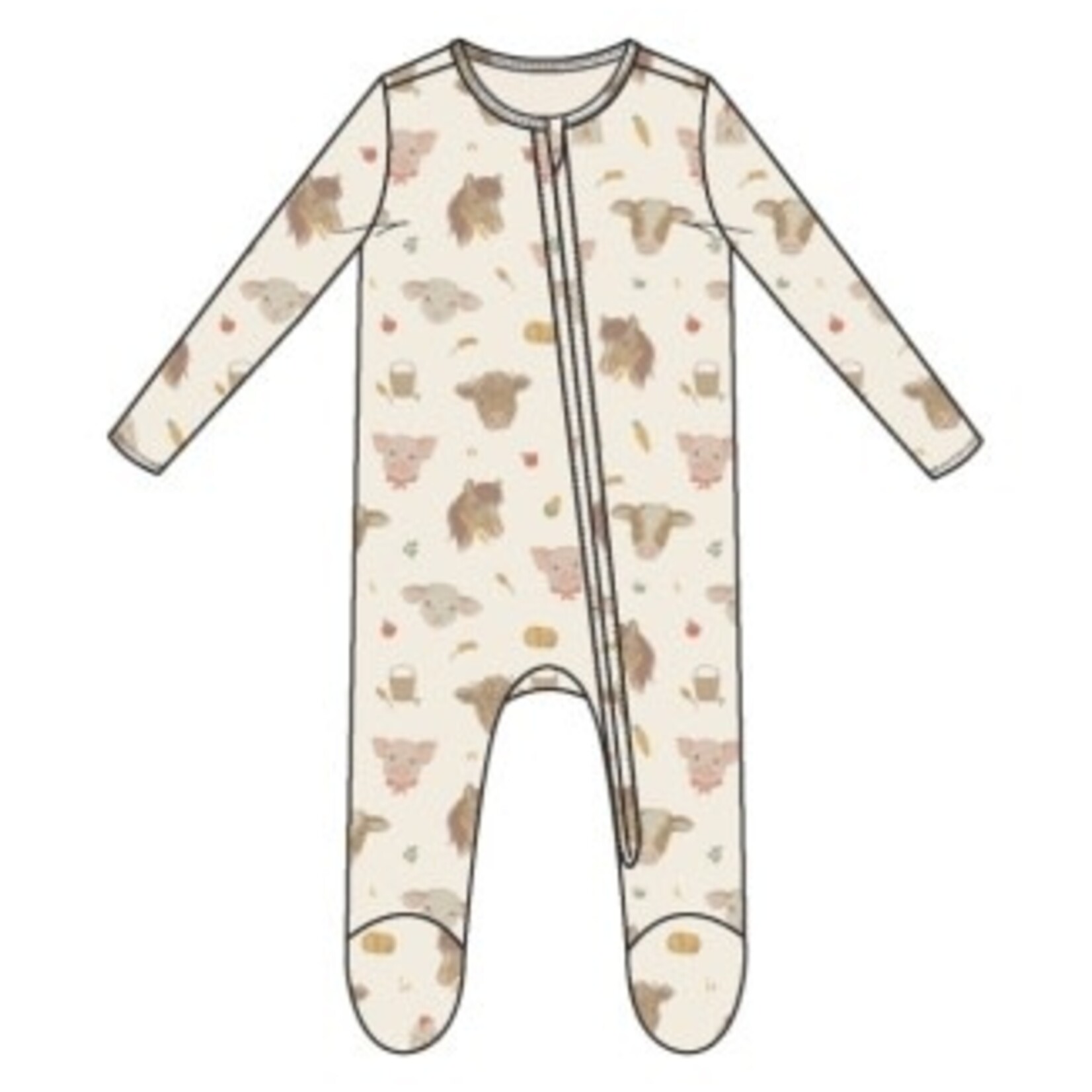 Angel Dear Vintage Baby Farm Animals - 2 Way Zipper Footie