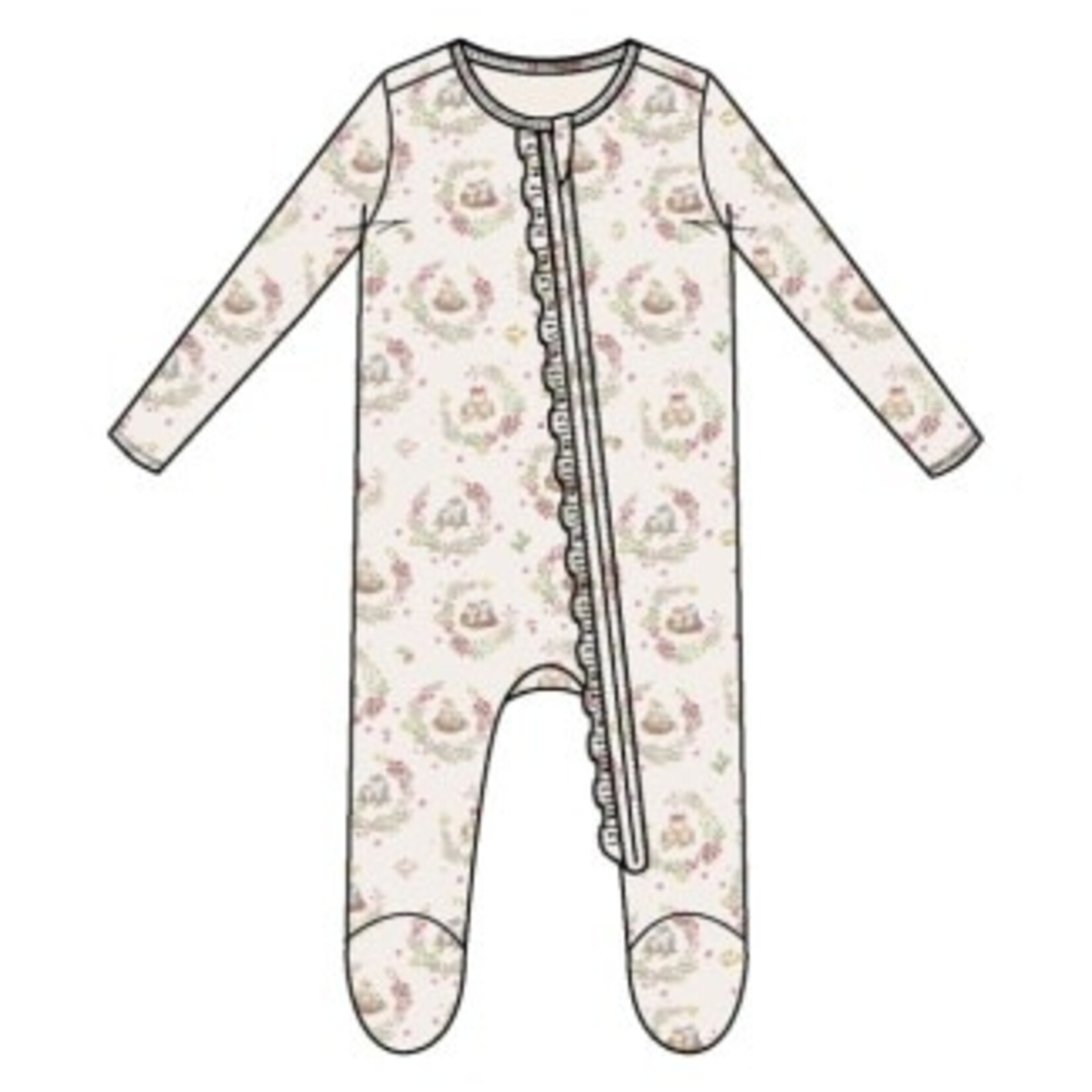 Angel Dear Floral Owl Families - 2 Way Ruffle Zipper Footie