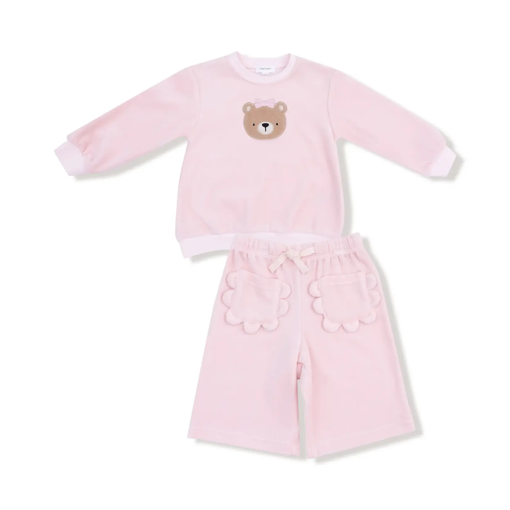Angel Dear Velour Teddy Bear - L/S Oversized Shirt w/ Petal Pocket + Wide Leg Pant
