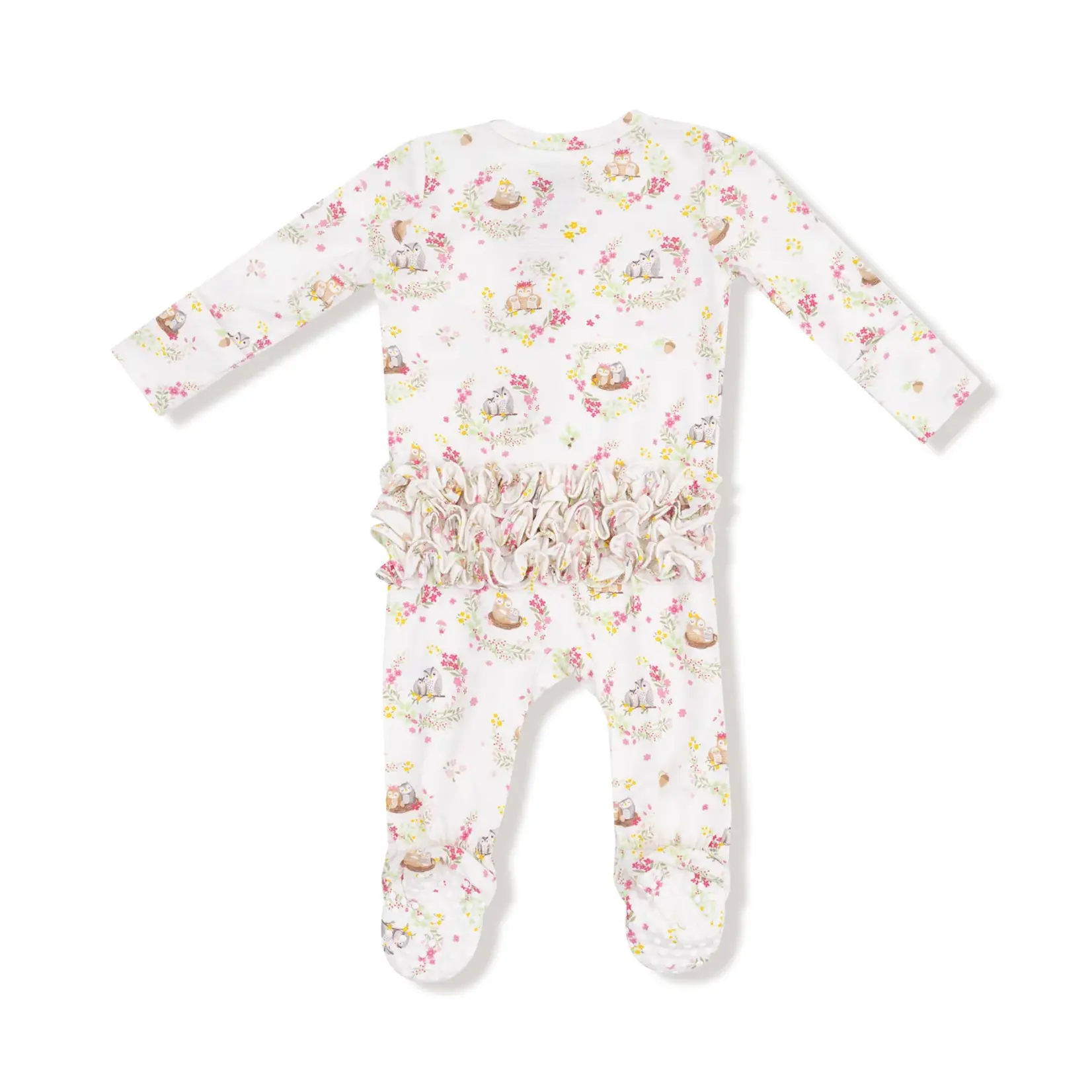 Angel Dear Floral Owl Families - 2 Way Ruffle Zipper Footie