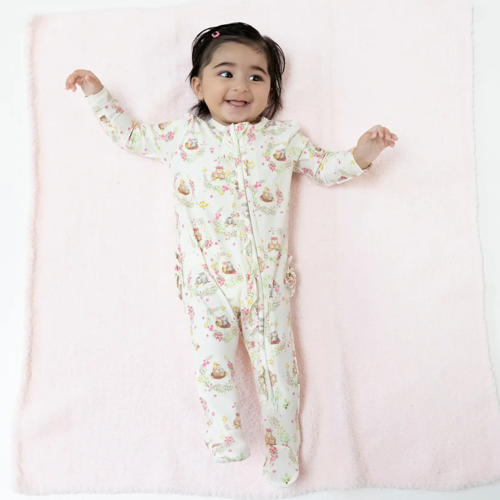 Angel Dear Floral Owl Families - 2 Way Ruffle Zipper Footie