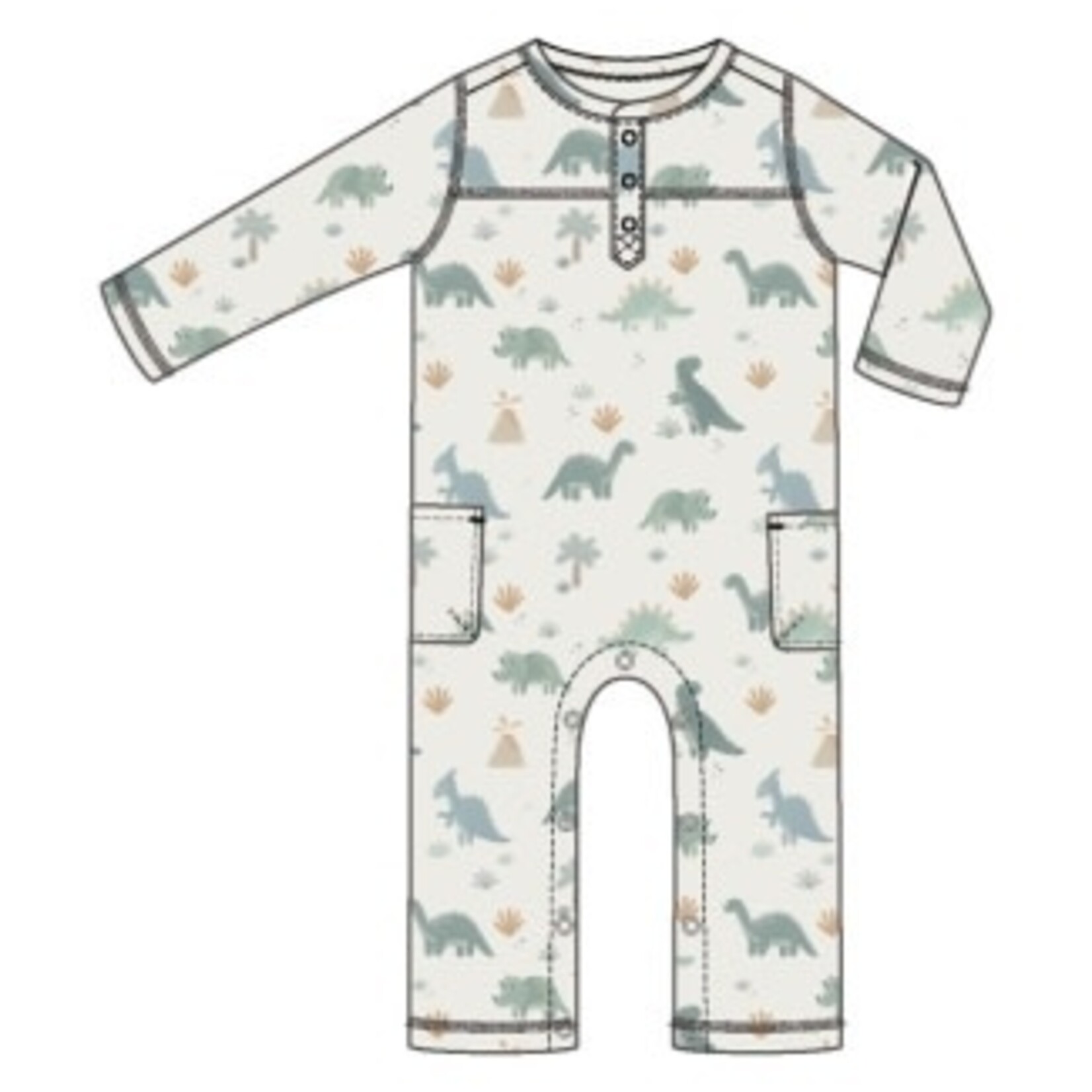 Angel Dear Soft Dinos - French Terry- Green - Uni Romper