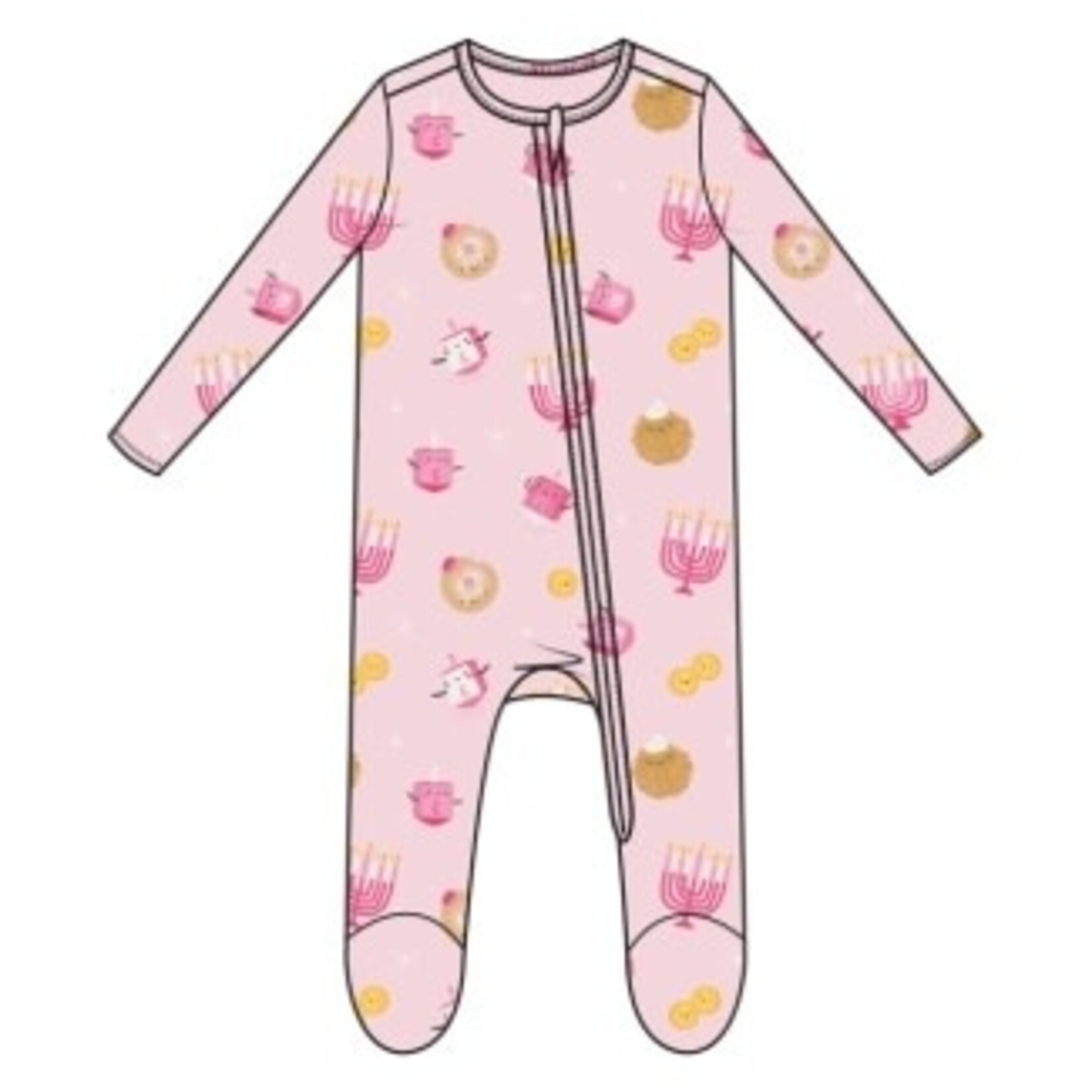 Angel Dear Hanukkah - Pink - 2 Way Zipper Ruffle Back Footie