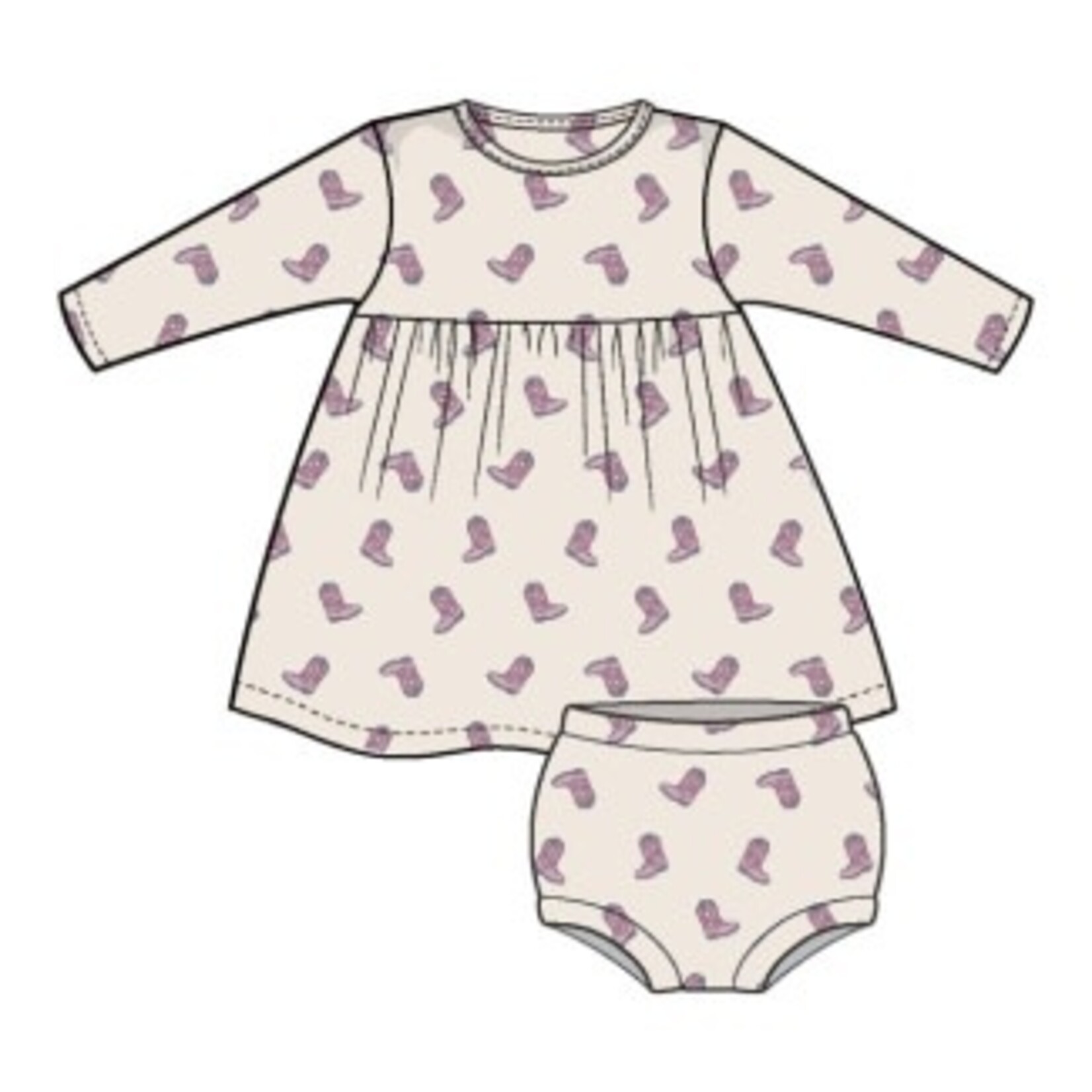 Angel Dear Petite Cowgirl Boots - Simple Dress + Bloomer