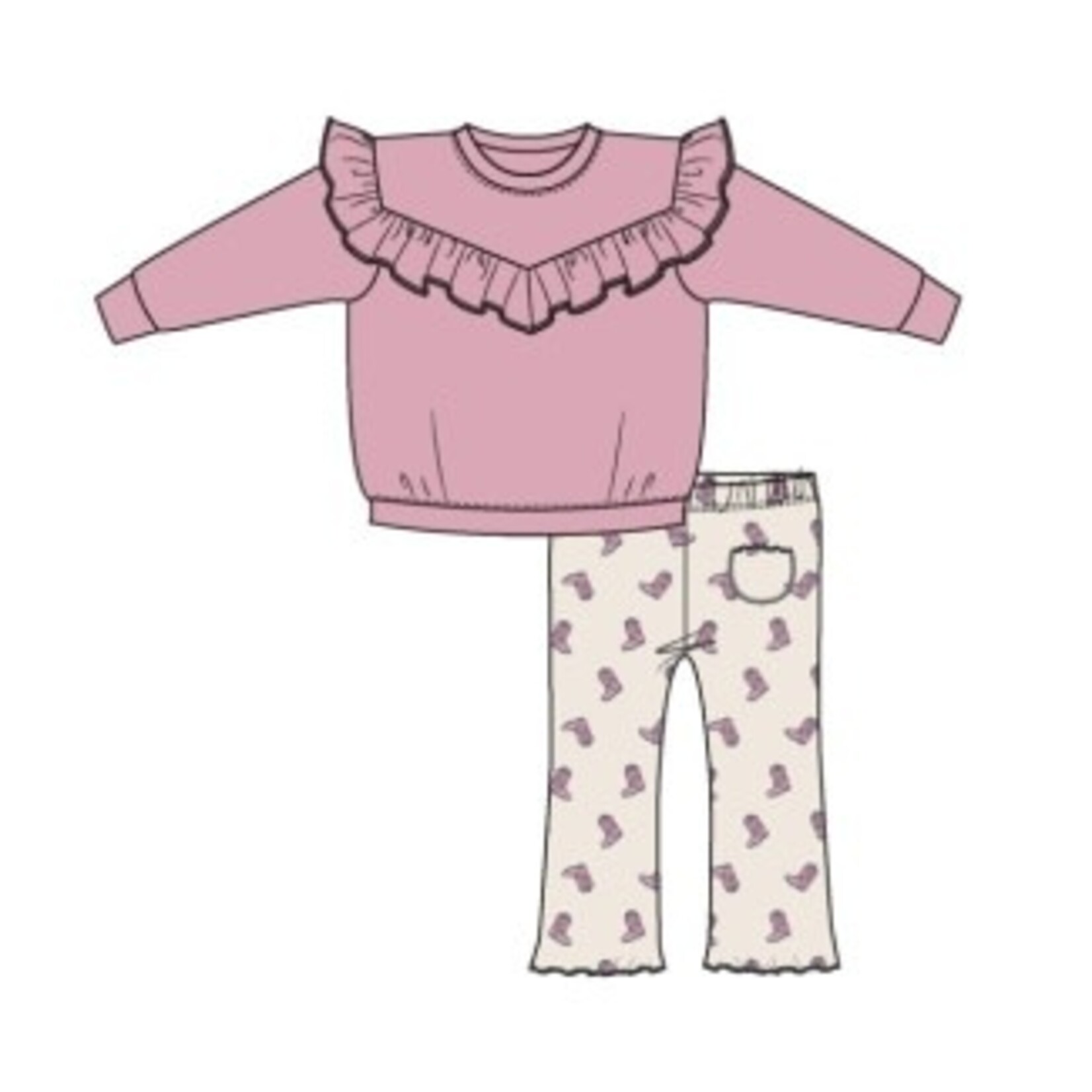 Angel Dear Petite Cowgirl Boots - V- Ruffle Waffle Top and Rib Flare Pant