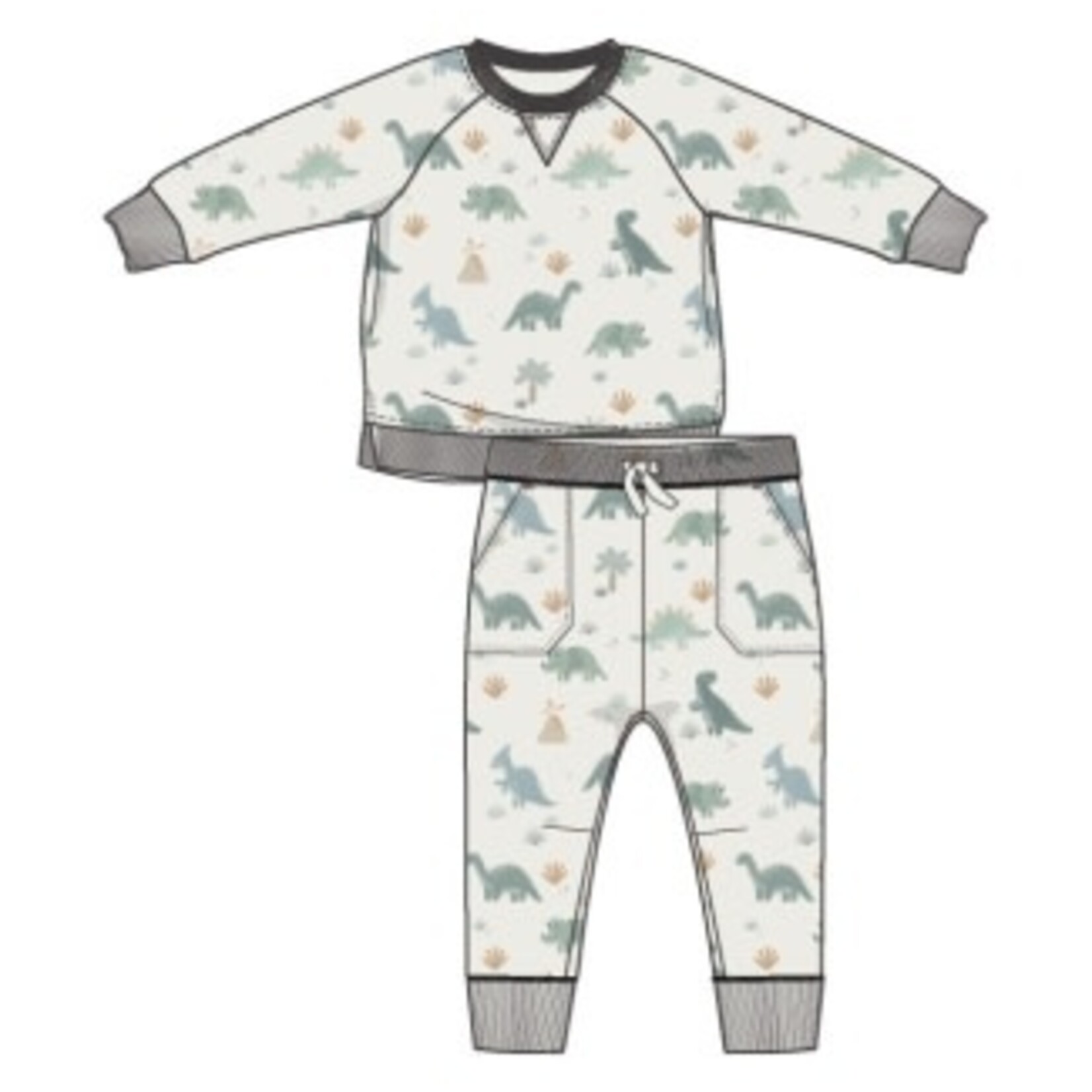 Angel Dear Soft Dinos - French Terry- Green - Raglan Sweatshirt + Jogger Set