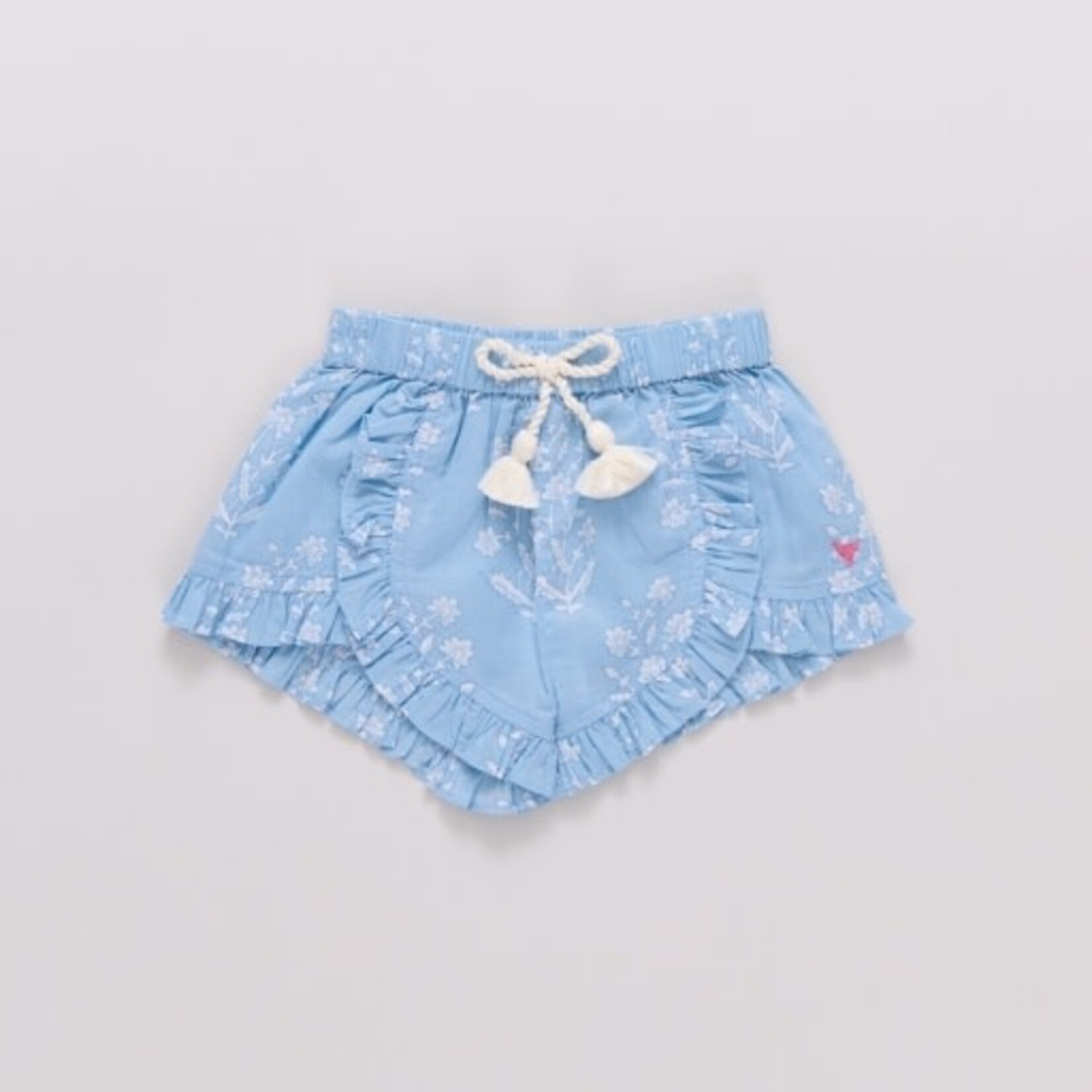 Pink Chicken girls millie ruffle short - blue dewdrop block print