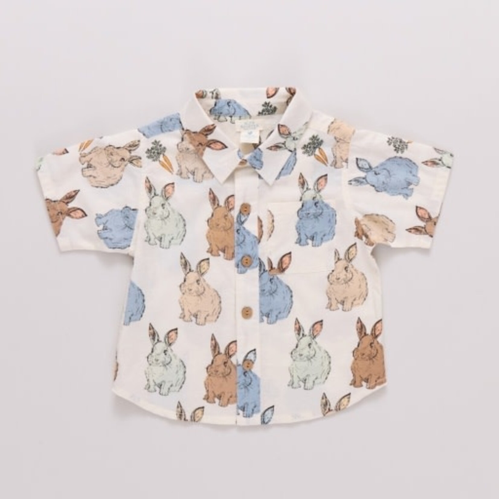 Pink Chicken boys jack shirt - blue vintage bunnies