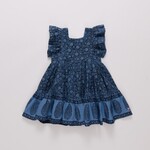 Pink Chicken girls elsie dress - stellar blue garden floral