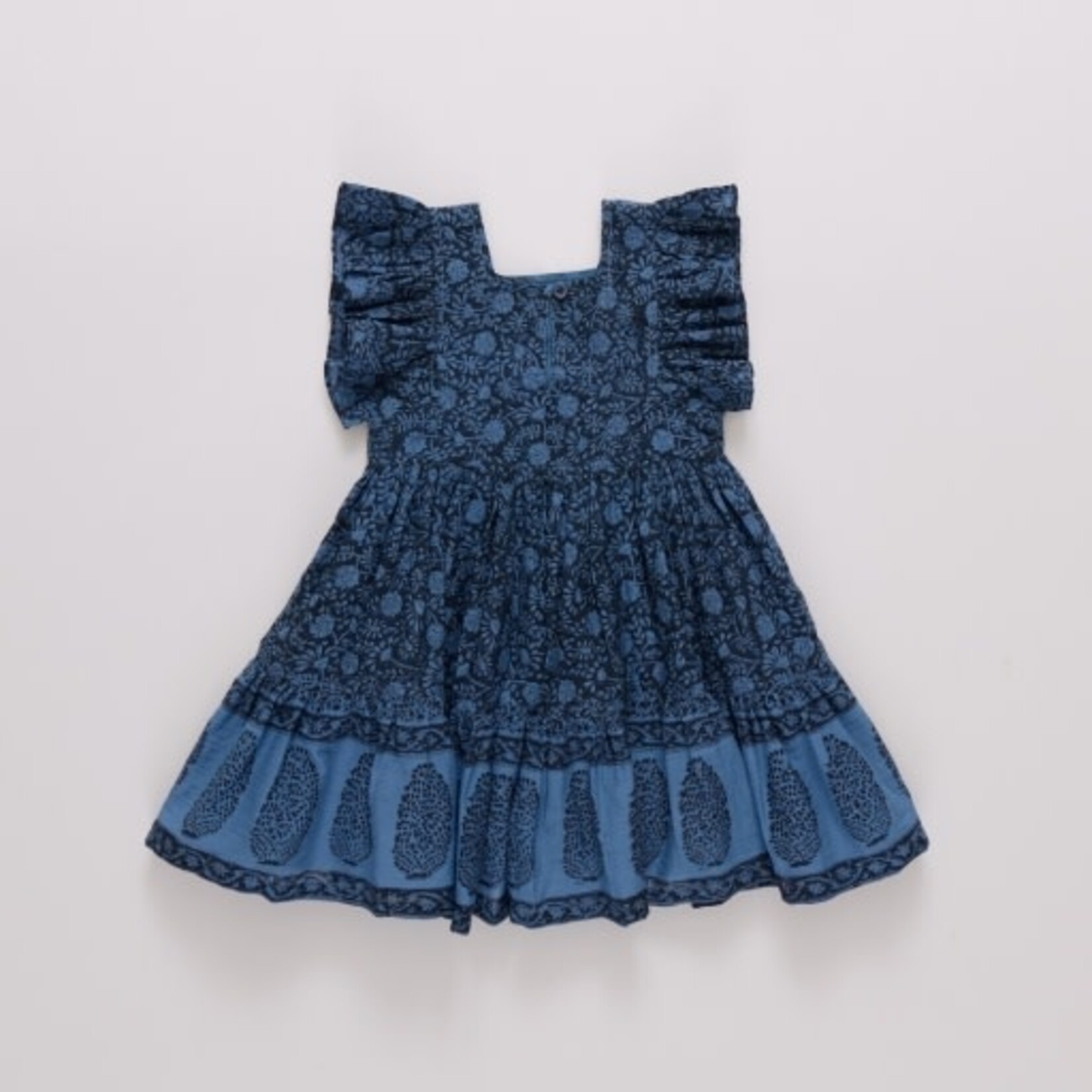Pink Chicken girls elsie dress - stellar blue garden floral