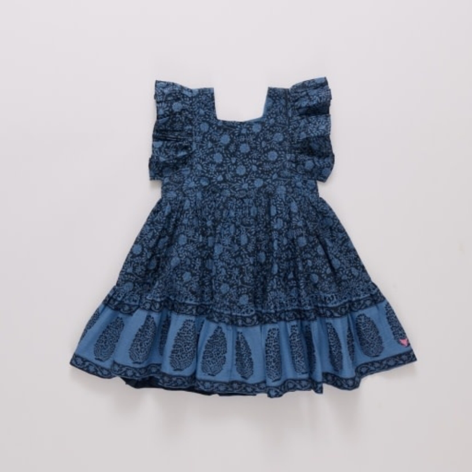 Pink Chicken girls elsie dress - stellar blue garden floral