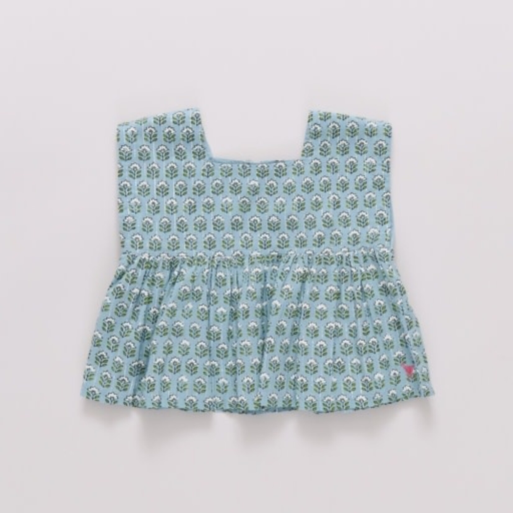 Pink Chicken girls kamari top - blue prairie block print