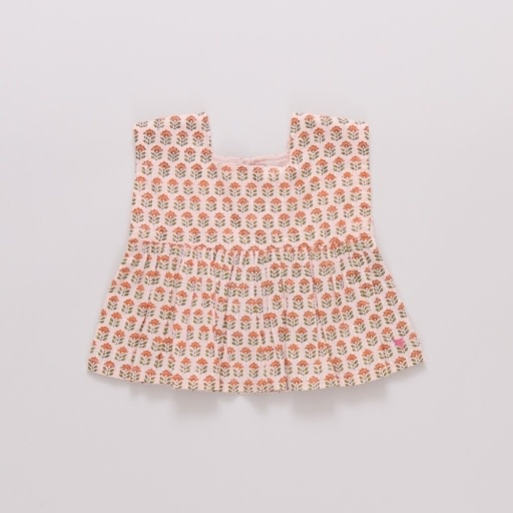 Pink Chicken girls kamari top - pink prairie block print