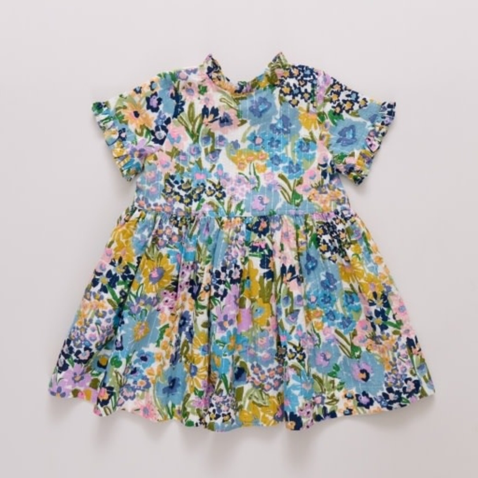 Pink Chicken girls autumn dress - blue large sketched floral