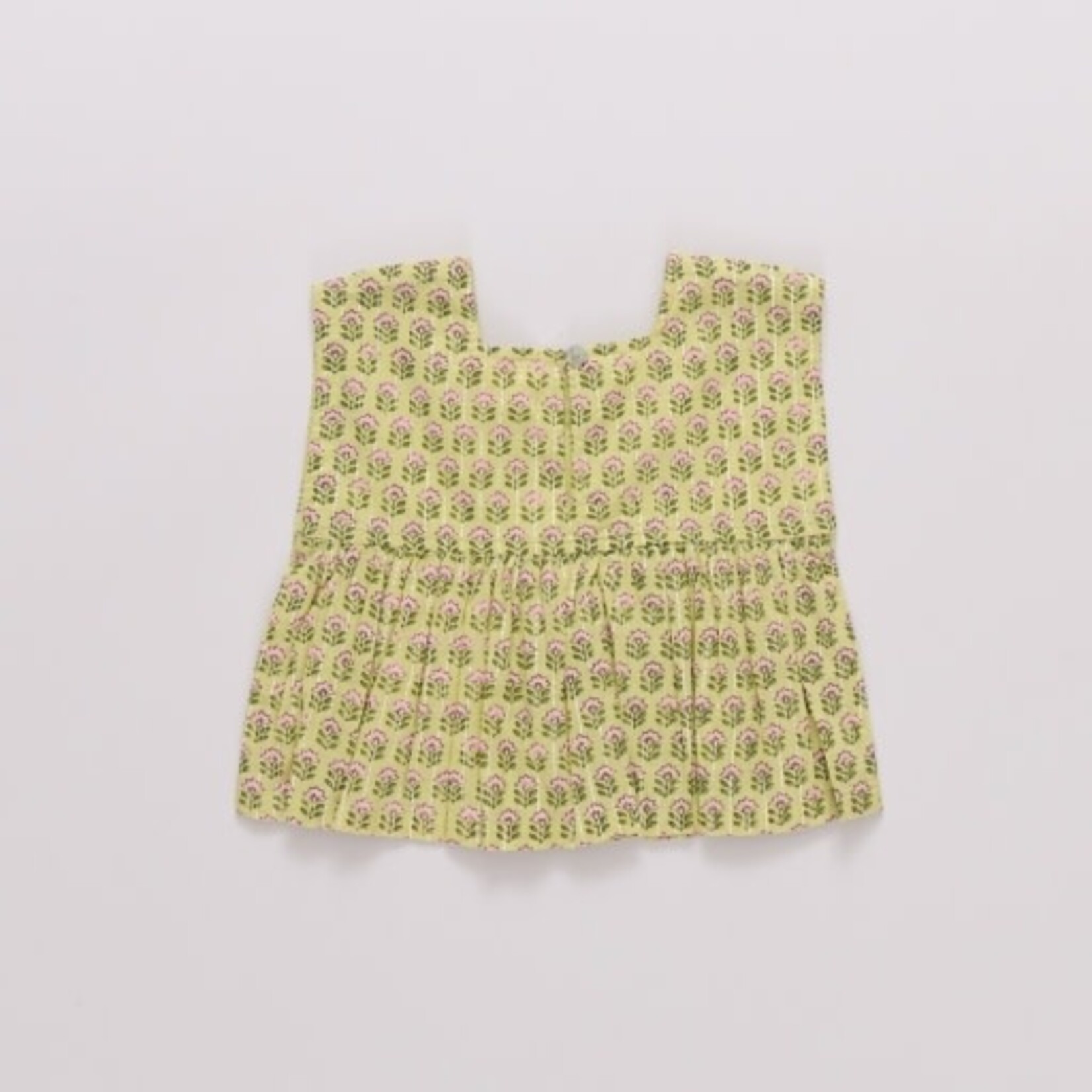 Pink Chicken girls kamari top - green prairie block print