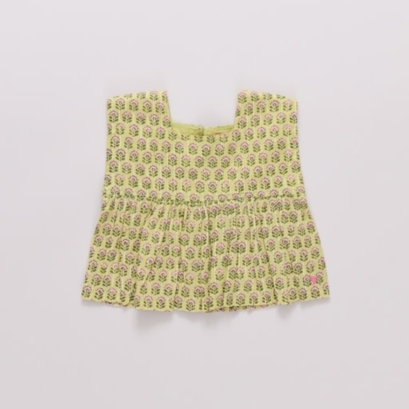 Pink Chicken girls kamari top - green prairie block print