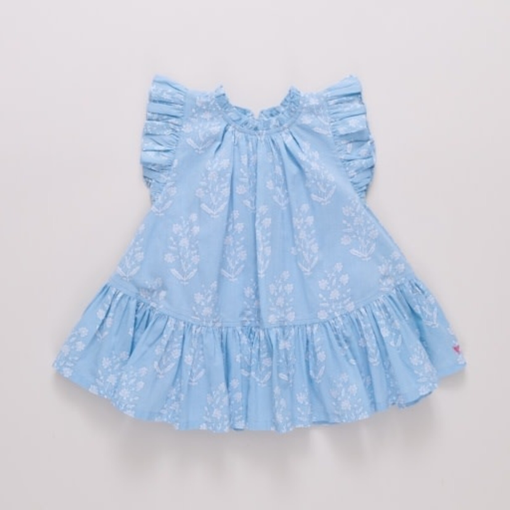 Pink Chicken girls harper dress - blue dewdrop block print