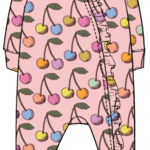 Pink Chicken baby ruffle bamboo romper - cloud pink cherry